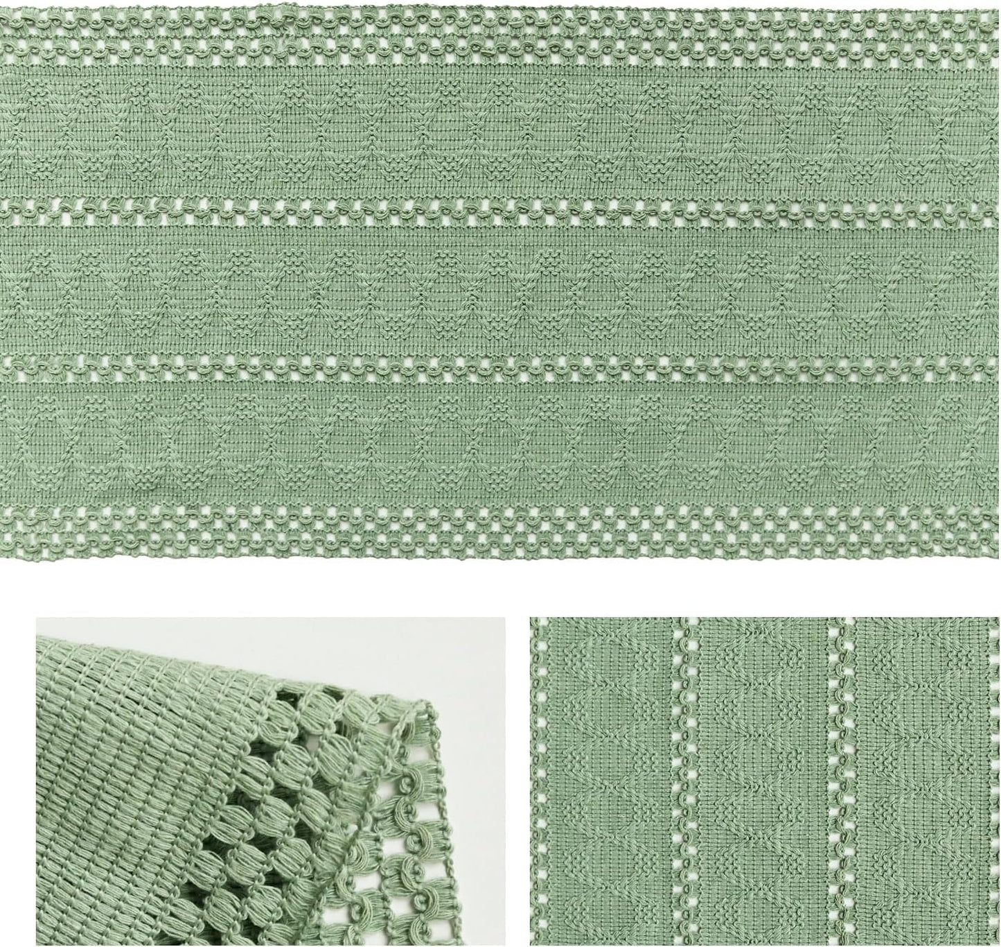 Artoid Mode Light Green Farmhouse Woven Rustic Hollow Table Runner, Seasonal Holiday Hollow Kitchen Dining Table Decoration for Home Party Decor 12x108 Inch