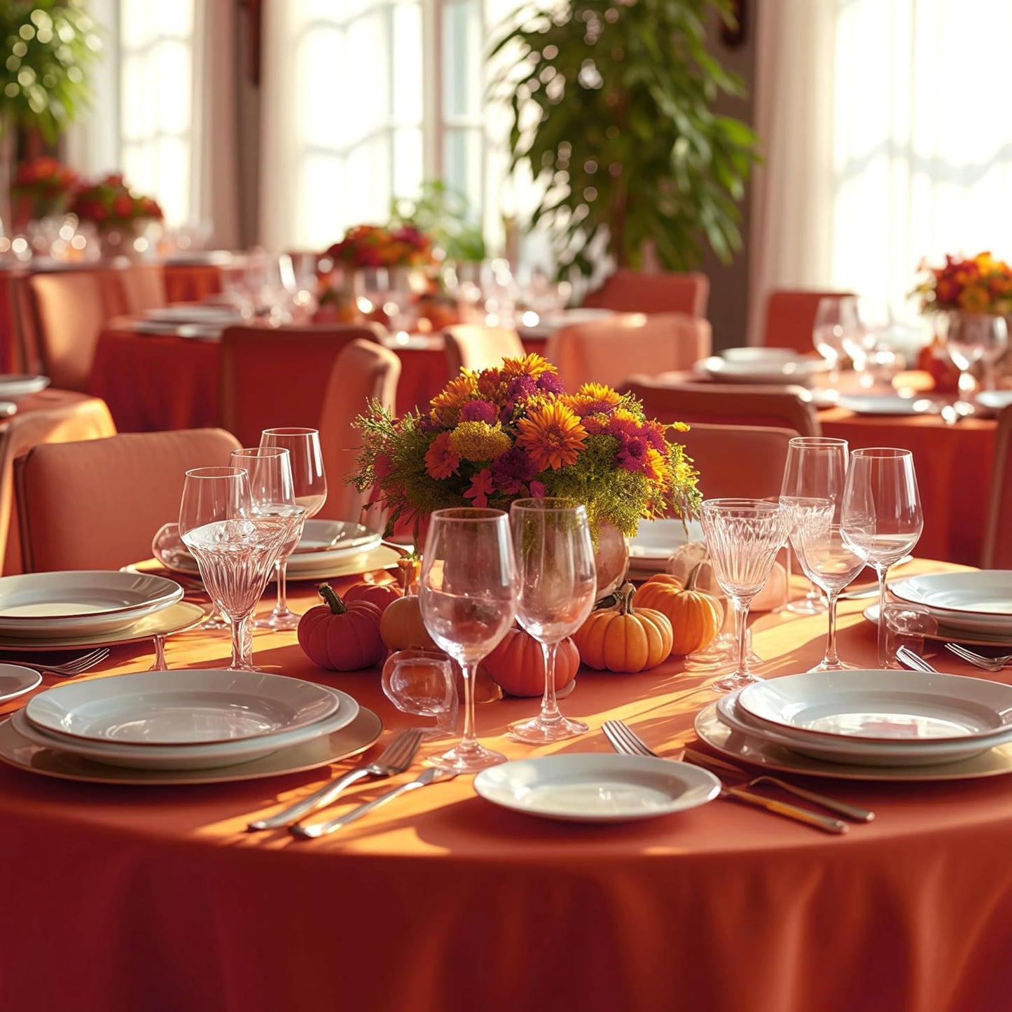 sancua Fall Round Tablecloth - 60 Inch Burnt Orange - Water Resistant Spill Proof Washable Polyester Thanksgiving Table Cloth Decorative Fabric Table Cover for Dining Buffet Parties and Camping, Rust