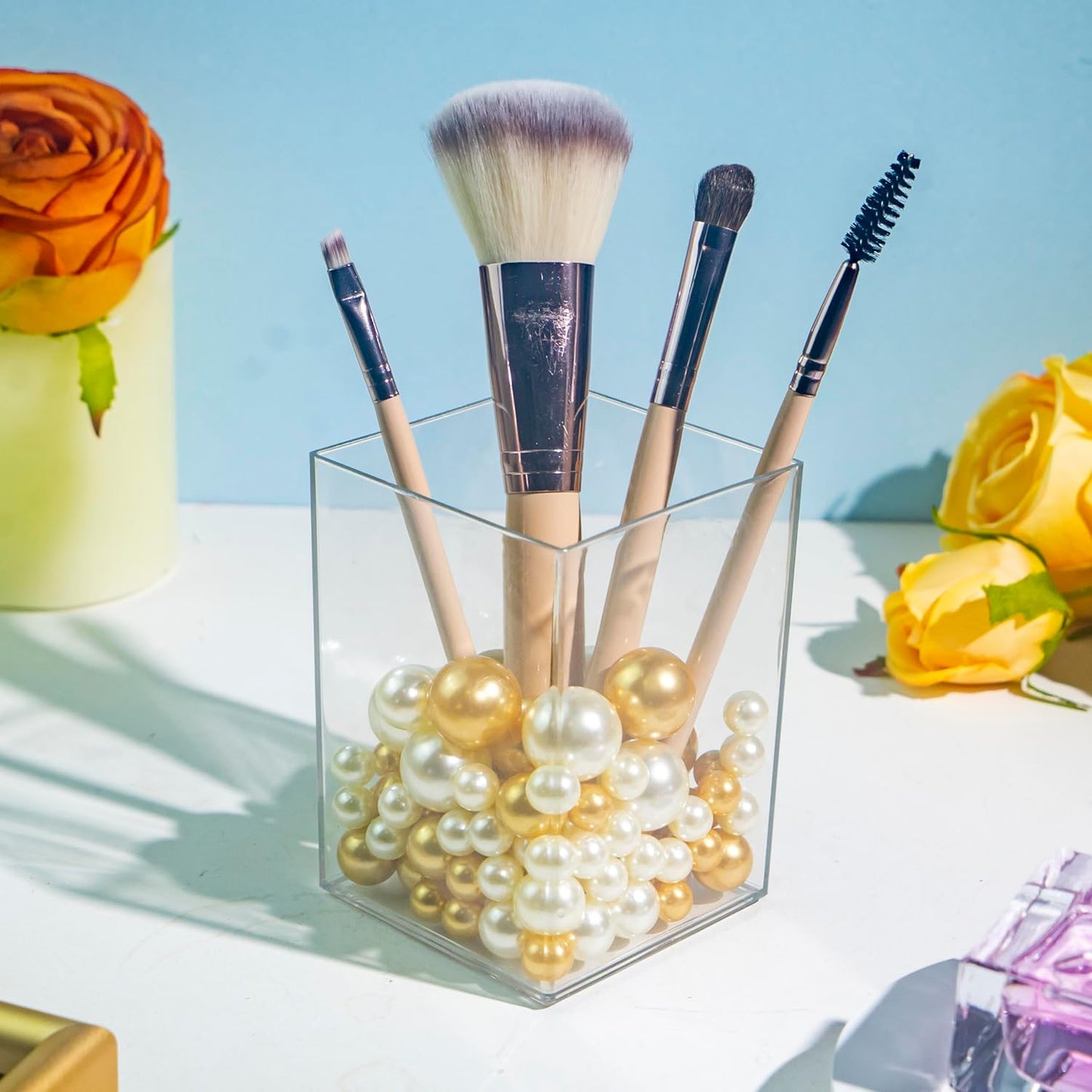 180PCS Cream Gold Beads for Centerpieces Vases, No Hole Polished Pearl Makeup Beads Mixed 8/14/20mm Sizes, Pearl Vase Fillers Table Scatters for Party Wedding Decor