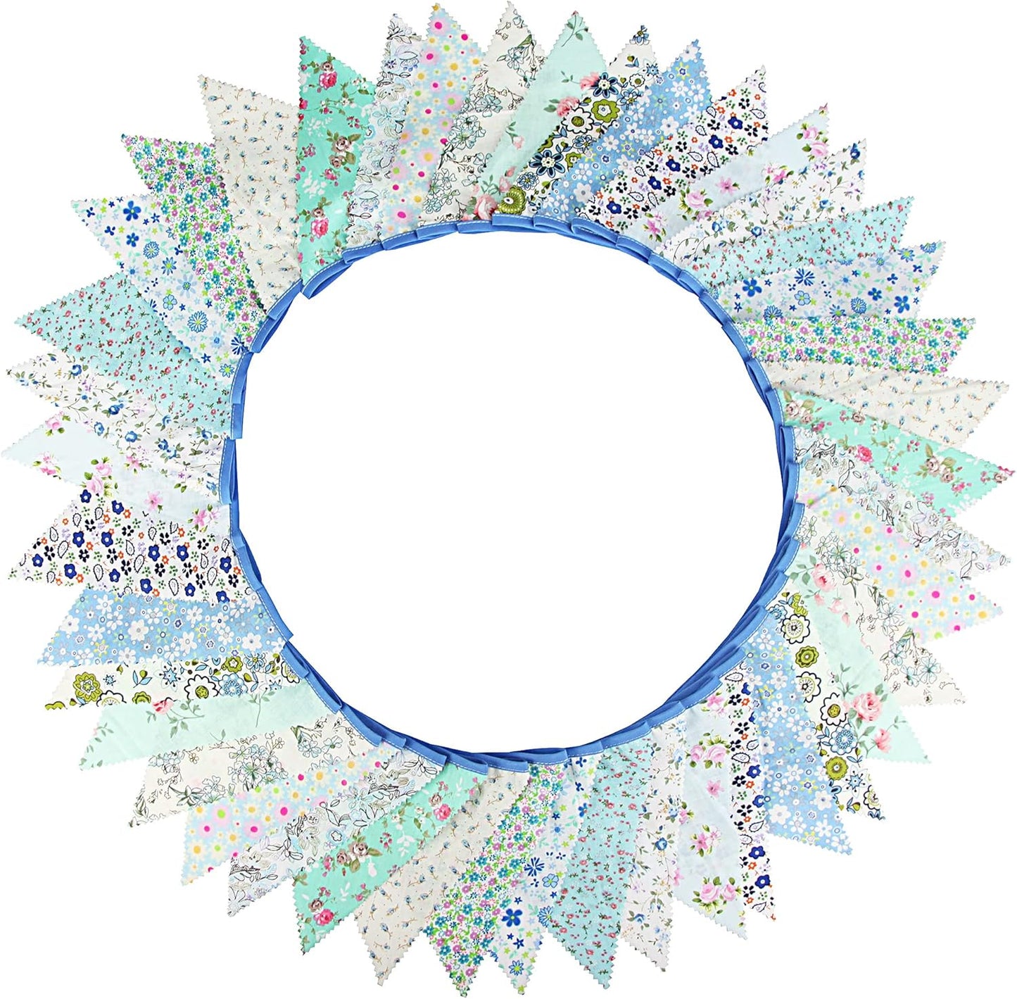 jijAcraft 39Ft Triangle Bunting Banner, 42Pcs Tea Floral Party Bunting Cotton Fabric Flags Pennant Garlands for Birthday Party, Wedding, Baby Shower, Outdoor and Home Decorations (Blue)