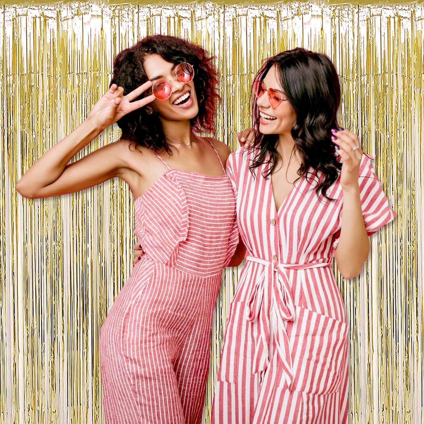 6 Pack Light Gold Foil Fringe Curtains Backdrop, 3.28 x 8.2 Ft Metallic Streamers Tinsel Curtains Background for Photo Booth, Birthday, Weddings, Carnivals, Graduation, Themed Party Decorations