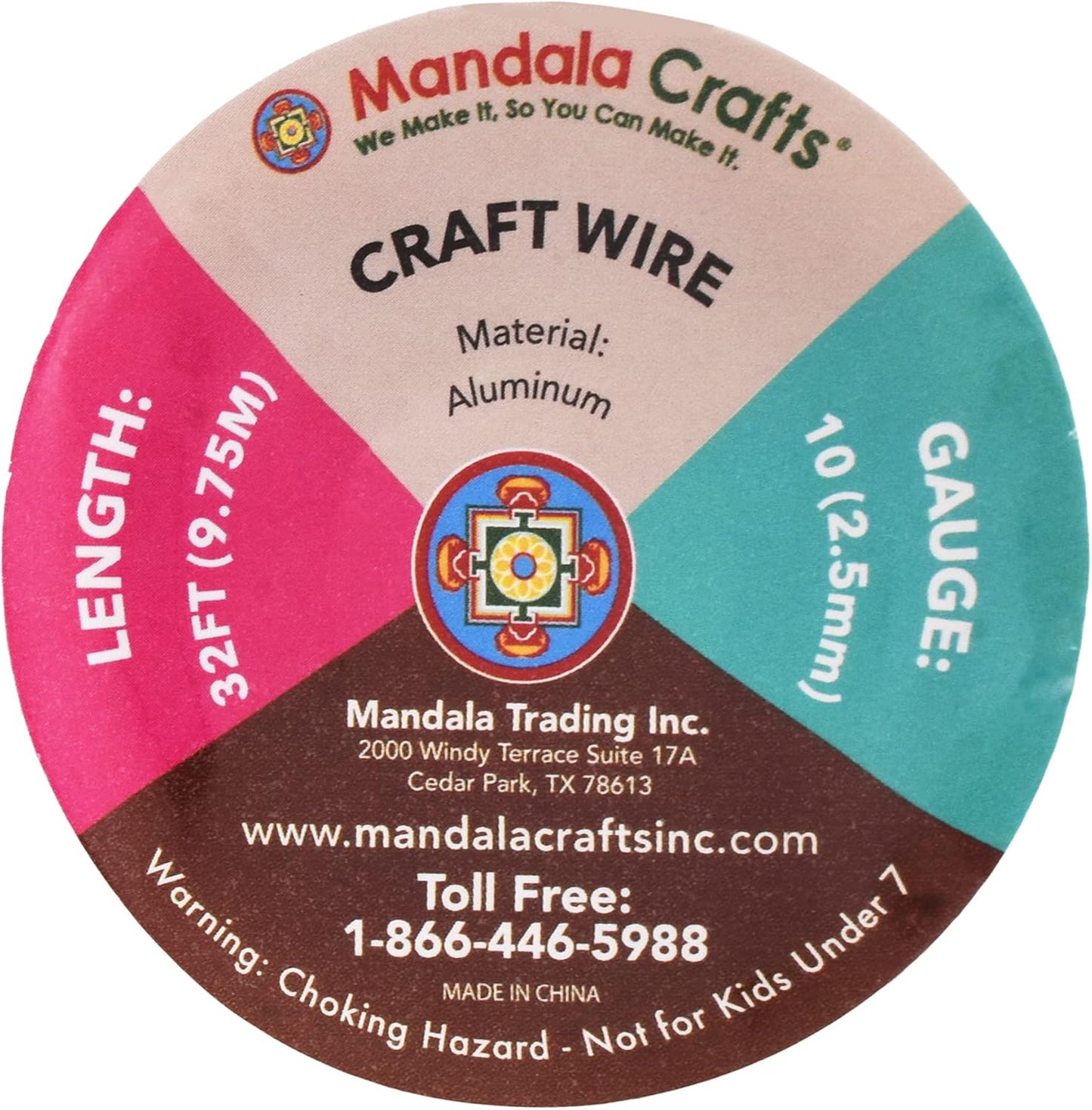Mandala Crafts 10 Gauge Anodized Aluminum Craft Wire for Jewelry Making - 32 FT Colored Flexible Copper Wire - Bendable for Bonsai Armature Crafting Sculpting