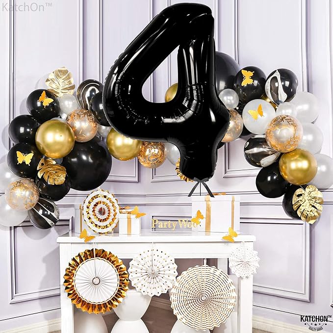 KatchOn, Black Number 4 Balloons - Giant, 40 Inch | Black 4 Balloon Number, 4th Birthday Decorations Boy | 4 Year Old Balloon, 4th Birthday Decorations for Boys | Halloween Birthday Party decorations