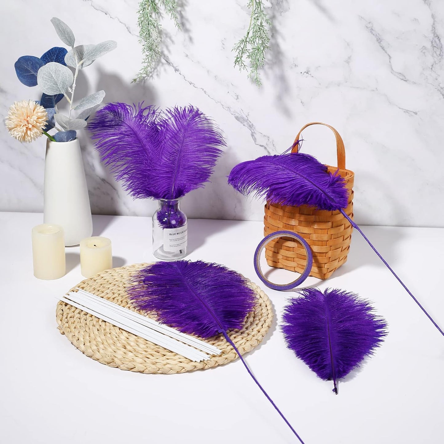 Holmgren Purple Large Ostrich Feather - 20pcs Making Kit 22 Inch Large Ostrich Feathersfor Crafts Floral Arrangement, Wedding Party Centerpieces Home Decorations (Purple)