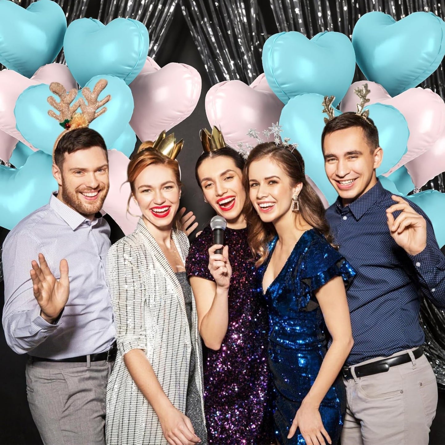 20 Inch Blue Pink Heart Balloons, 10 Pcs Baby Pink Heart Shaped Foil Balloons, Blue Love Helium Balloon for Valentines Day Bridal Shower Anniversary Wedding Birthday Party Decorations