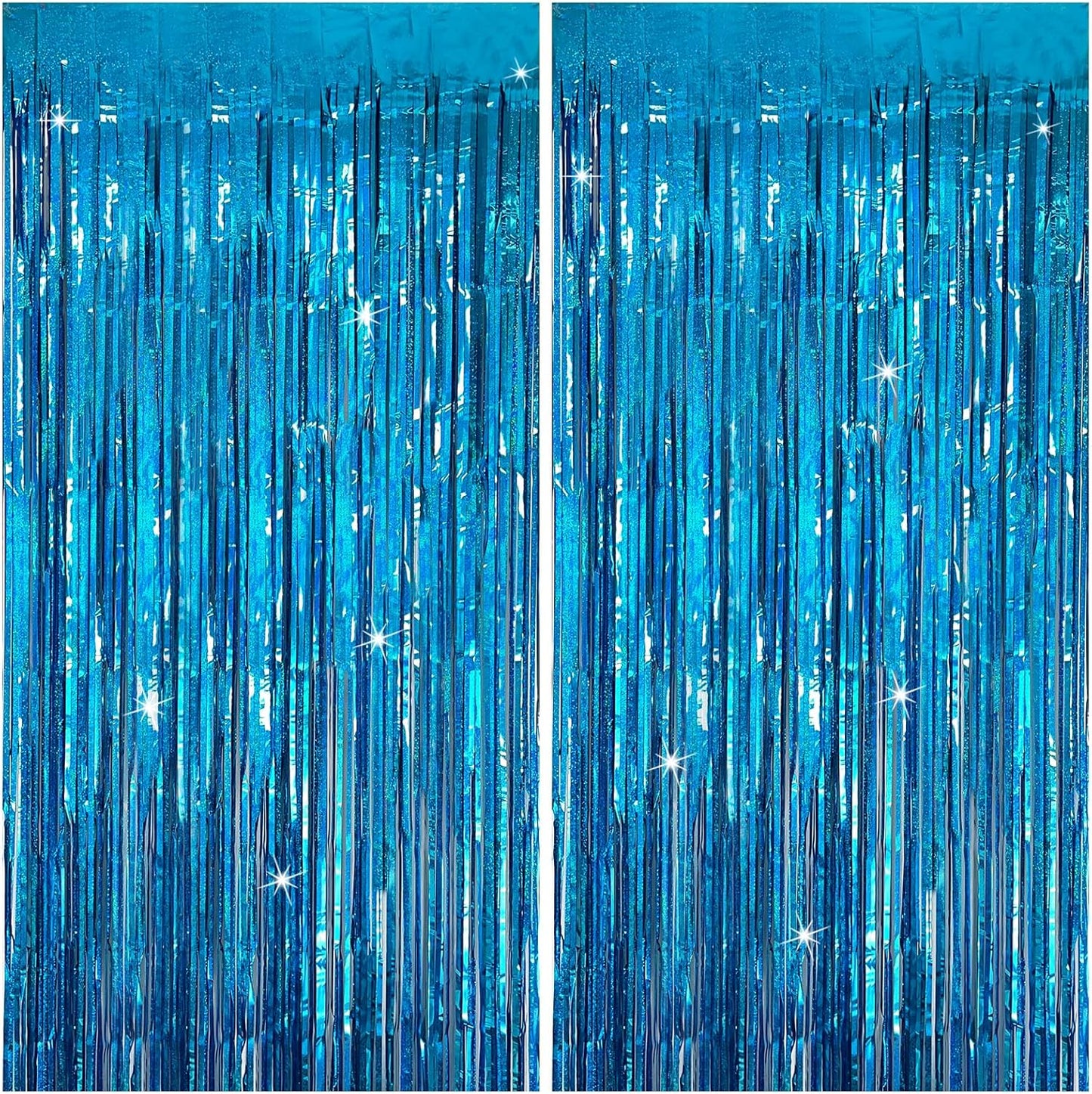 Tinsel Curtain Party Backdrop Blue Birthday Decorations 2 Packs Glitter Foil Fringe Curtain Party Decor Streamers Photo Booth for Birthday Christmas Wedding Halloween Graduation Decorations