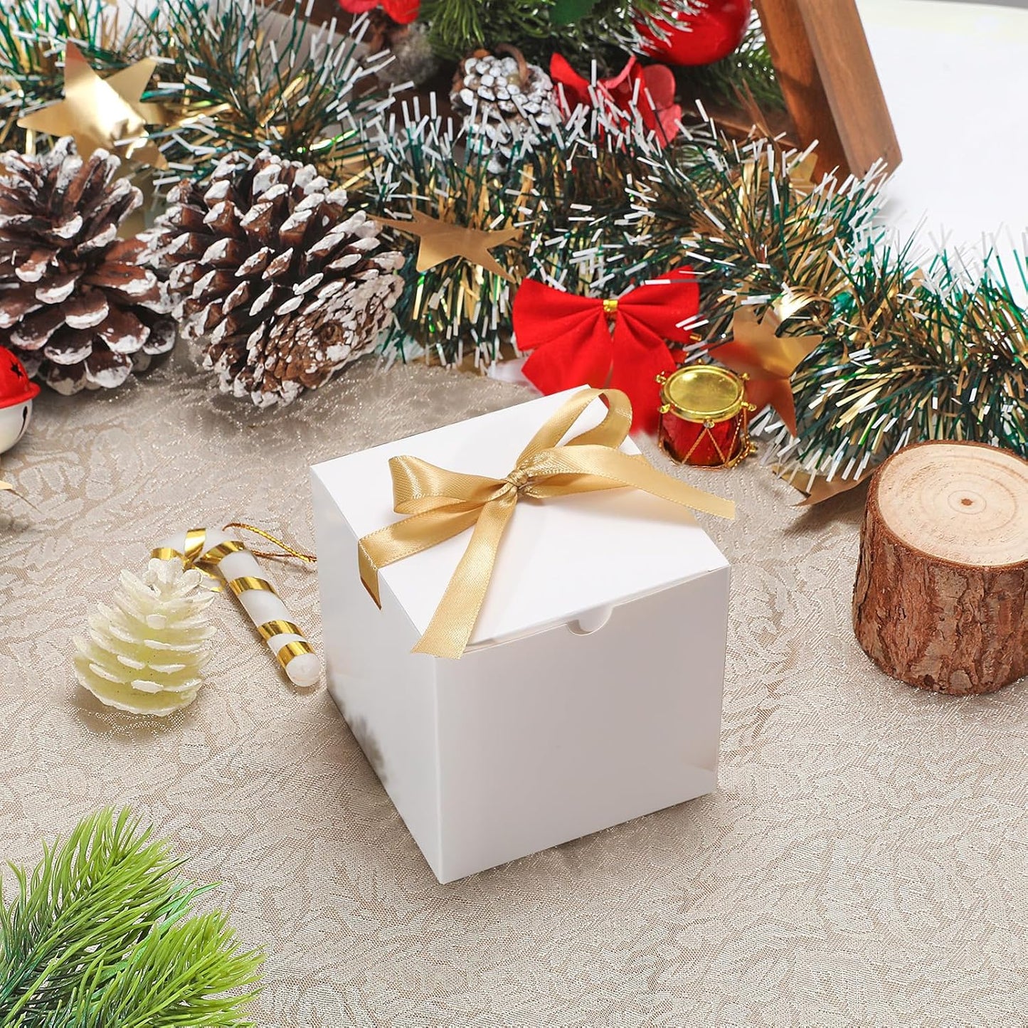 DOYIDE 60 Pcs Small Gift Boxes, 3x3x3 inches Kraft Paper Gift Box with Ribbons, White Candy Boxes for Christmas Wedding Favors Baby Shower Bridal Shower Birthday Party