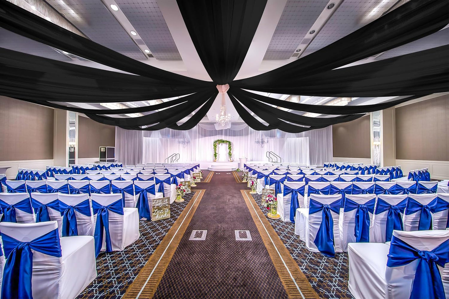 6 Panels Black Ceiling Drapes for Wedding, 5ftx20ft Ceiling Drapes Cheesecloth Sheer Fabric Curtain Wedding Arch Draping Fabric Romantic Ceilings Decorations for Weddings Party Ceremony Stage