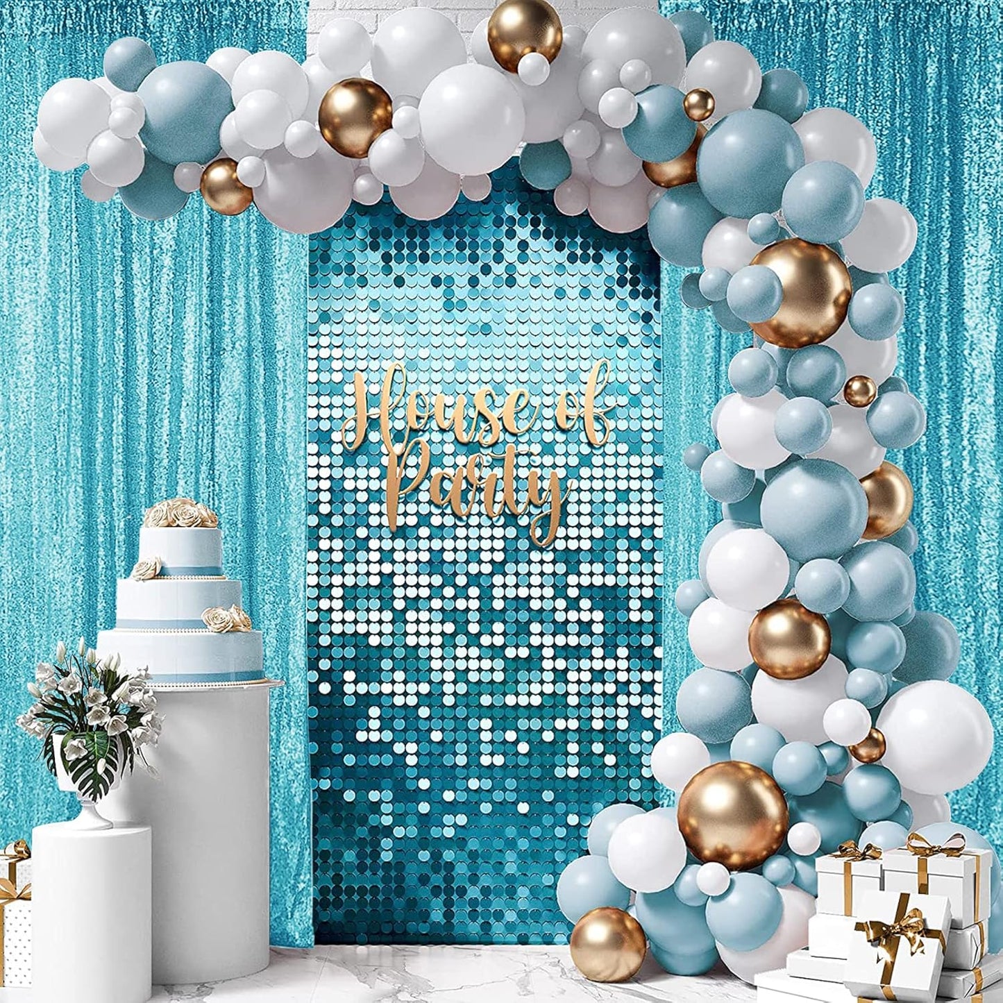 Hahuho Turquoise Sequin Backdrop Curtain, 2PCS 2FTx8FT Glitter Backdrop Curtain for Parties, Christmas, Wedding, Party Decoration（2 Panels, 2FT x 8FT, Turquoise