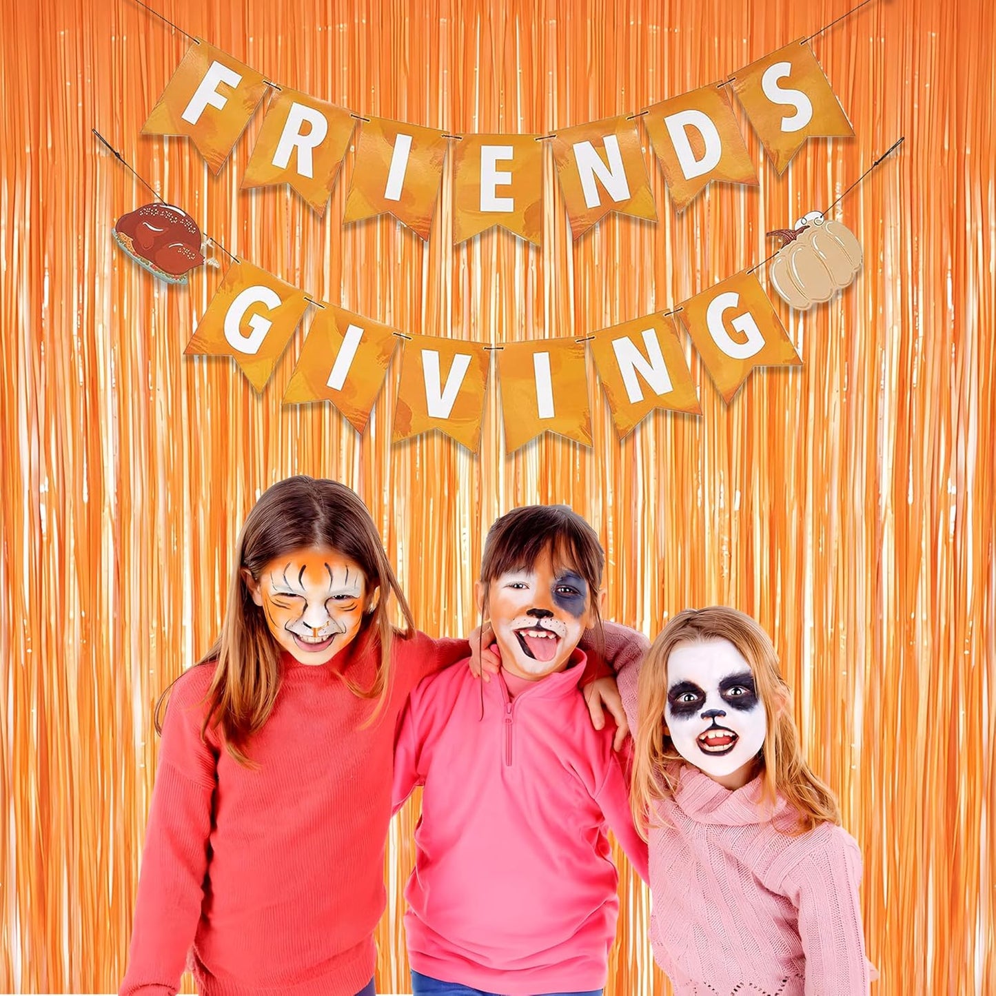 Orange Tinsel Curtain Party Backdrop - GREATRIL Foil Fringe Curtain Party Streamers for Fall/Thanksgiving Day/Birthdays/Doorway/Easter/Coco Theme/Day of The Dead Party Decorations 2 Packs