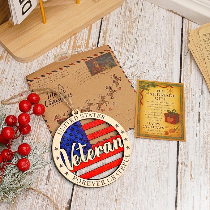 Veteran Ornament - American Flag | Military Pride – Forever Grateful Card – Christmas Ornament 2025 – USA Patriotic Decor - Xmas Tree Funny Decoration - Family Christmas Ornaments 2025