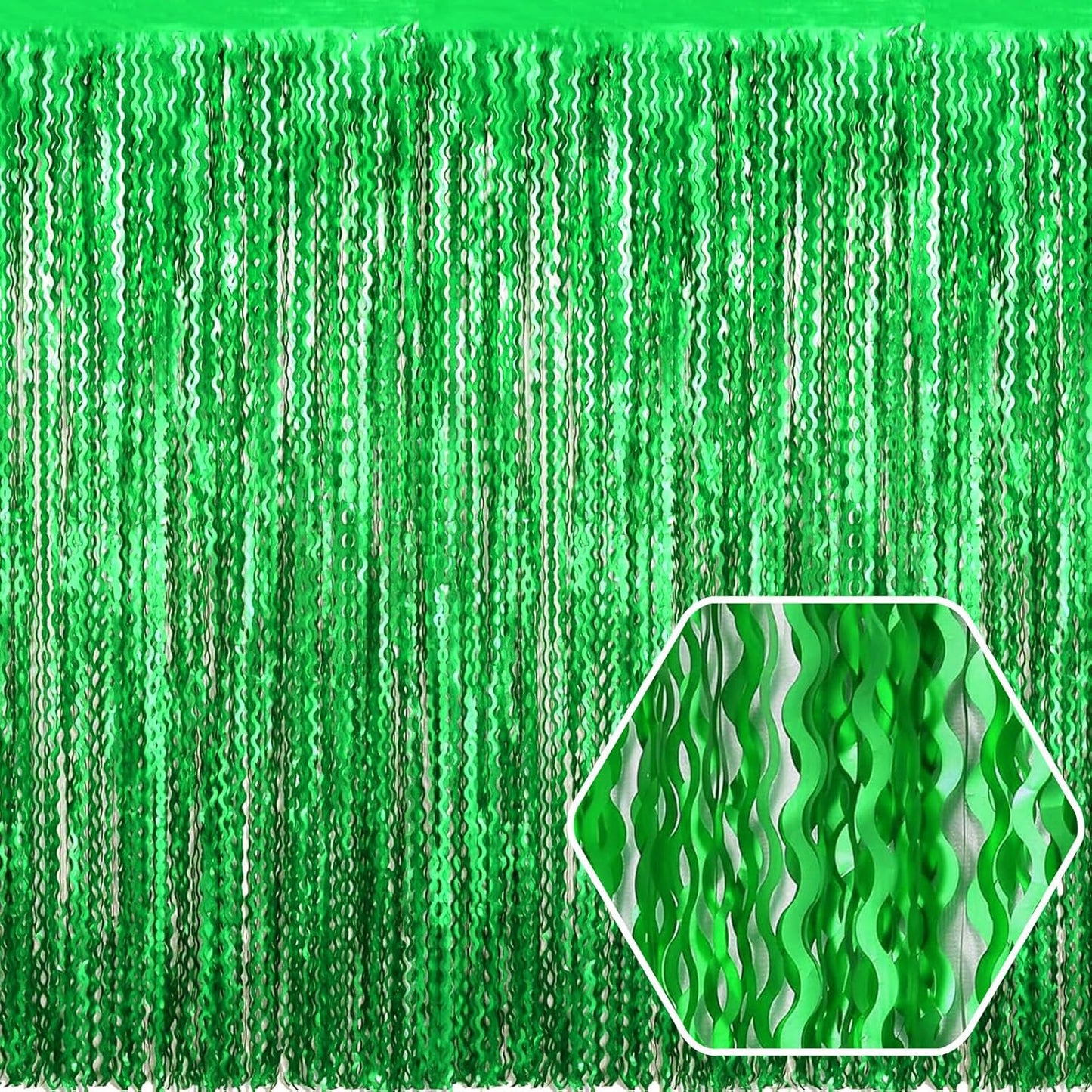 4 Pack Green Wave Foil Fringe Curtain Backdrop, 3.28Ft x 8.2Ft Metallic Tinsel Foil Fringe Streamer Curtains for Photo Booth, Mother's Day, Easter, Birthday, Wedding Party Decoration