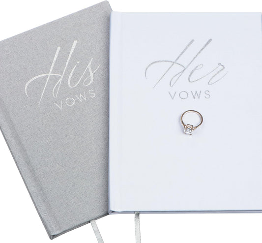 FLUYTCO Wedding Vow Book Keepsakes (2 Book Set, His & Hers) Linen Hardcover - Bonus Wedding day Cards - Vow Renewal - Bridal Shower Gifts - Booklet - Journal - Future Mrs & Mr