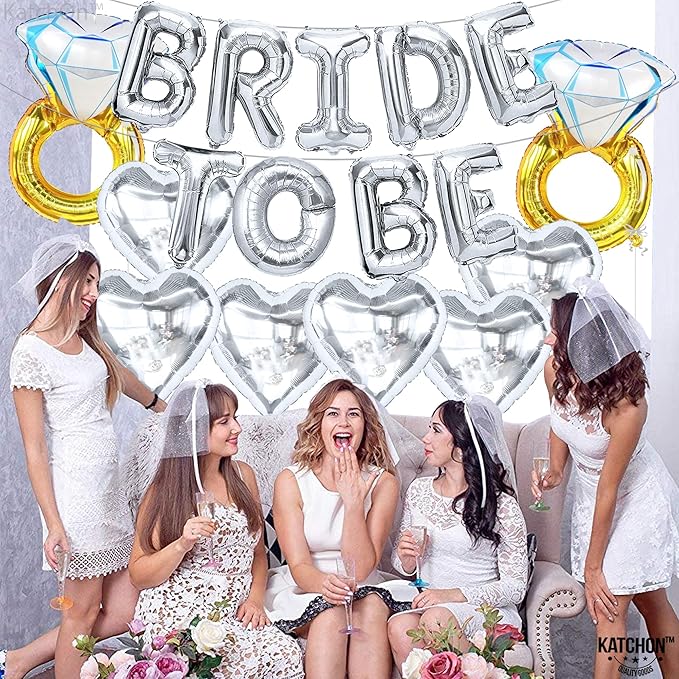 KatchOn Silver Bride To Be Balloons Set - Pack of 17 | Bachelorette Party Decorations Silver | Bride Balloons, Bridal Shower Decorations | Bridal Shower Sign
