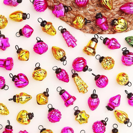 IndianShelf 50 Pieces Gold Pink Glass Vintage Christmas Ornaments Mini Bulk Decorative Ornaments for Halloween, Christmas Tree, New Year, Valentine Day, Holidays, Event and Wedding (25 * 2 Boxes)