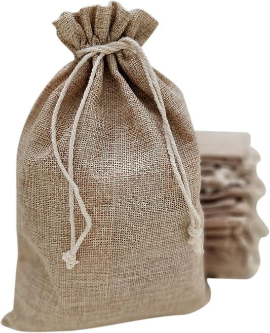 Supply Friend 25 Burlap Bags with Drawstring 8x12 Inch - Reusable Grocery, Household, Kitchen Storage Bag, Christmas, Advent, Holiday Gift Wrap, Wedding and Birthday Party Favor Gift Pouches