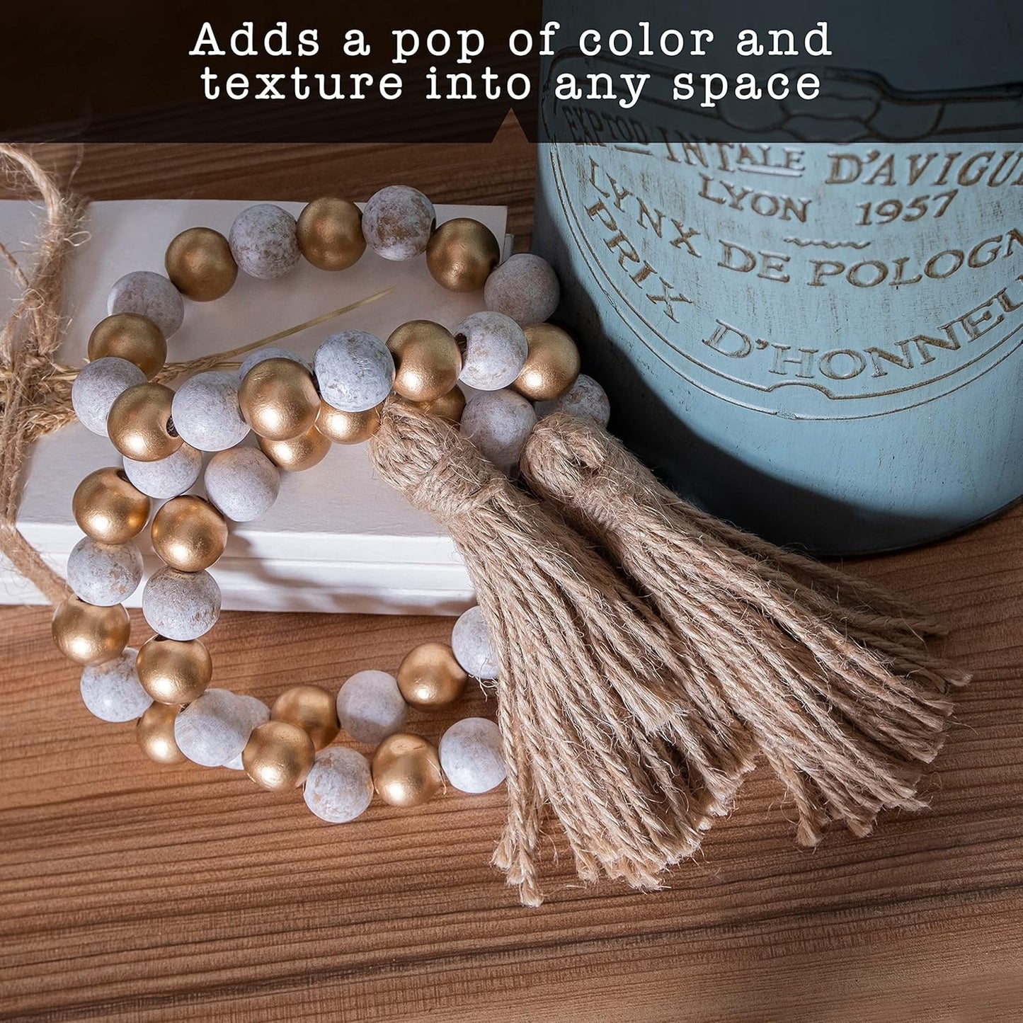 Wooden Bead Garland Decor, Farmhouse Boho Tassel Garland Wood Beads