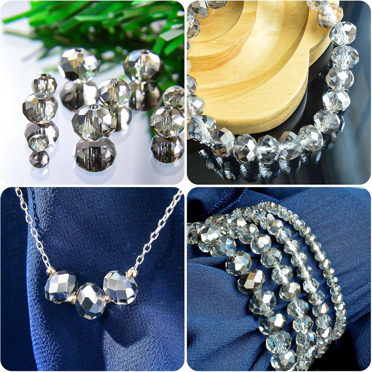 460Pcs 8mm Crystal Glass Beads for Jewelry Making Beads for Bracelets Necklace Pendants Making Supplies(Gray)