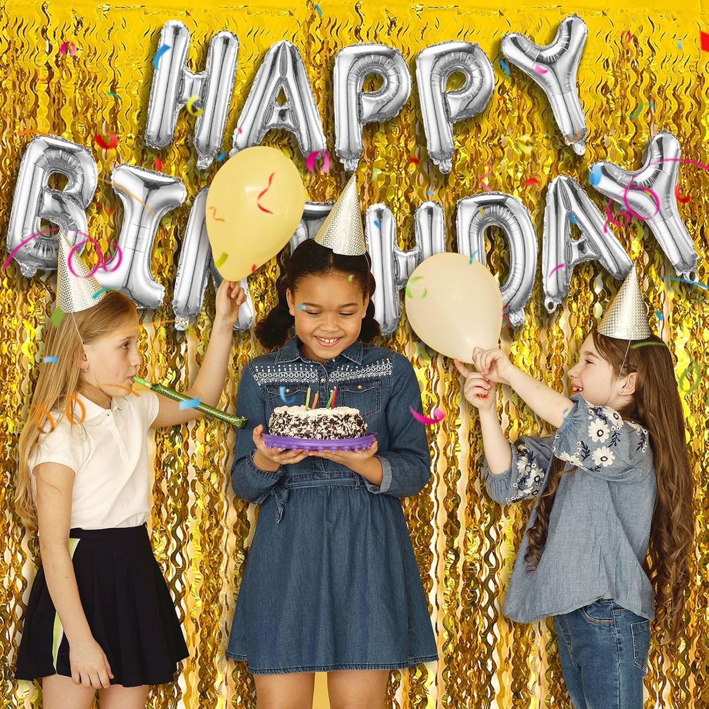 Gold Backdrop Birthday Decorations Foil Curtain Backdrop Gold Streamers Dance Party Decorations Photo Booth Props for Bachelorette Decorations Christmas Halloween New Years Eve Party Supplies