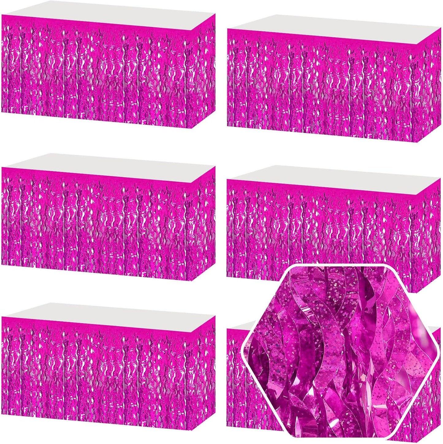 6Pack 29 x108 Inch Rose Red Wave Foil Fringe Table Skirts Metallic Banner for Tinsel Streamer Garland Backdrop for Parade Floats, Mother's Day, Easter, Graduate, Birthday, Wedding Party Decoration