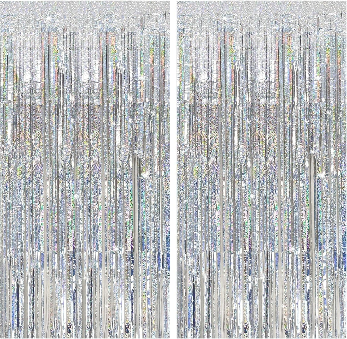 Tinsel Curtain Party Backdrop Silver Birthday Decorations 2 Packs Glitter Foil Fringe Decor Streamers Photo Booth for Christmas Wedding Halloween Graduation Decorations