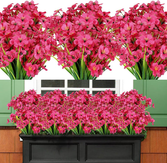 AmyHomie 20 Bundles Artificial Flowers for Outdoor Outside Spring Summer Decoration UV Resistant Faux Flowers No Fade Fake Plastic Plants Garden Porch Window Box Decorating (Fuchsia)