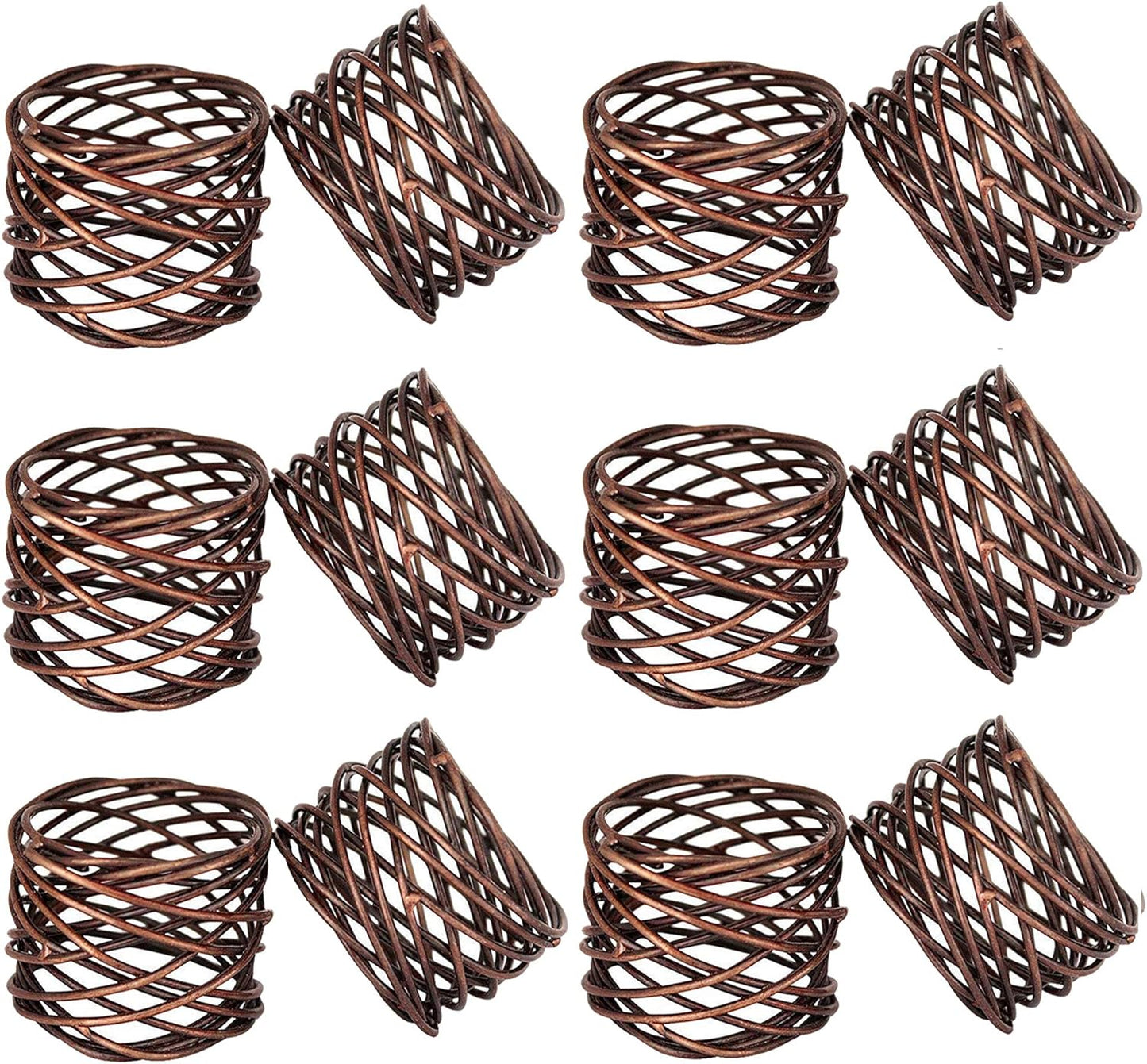Handmade Copper Antique Round Mesh Napkin Rings Holder for Dinning Table Parties Everyday, Set of 12