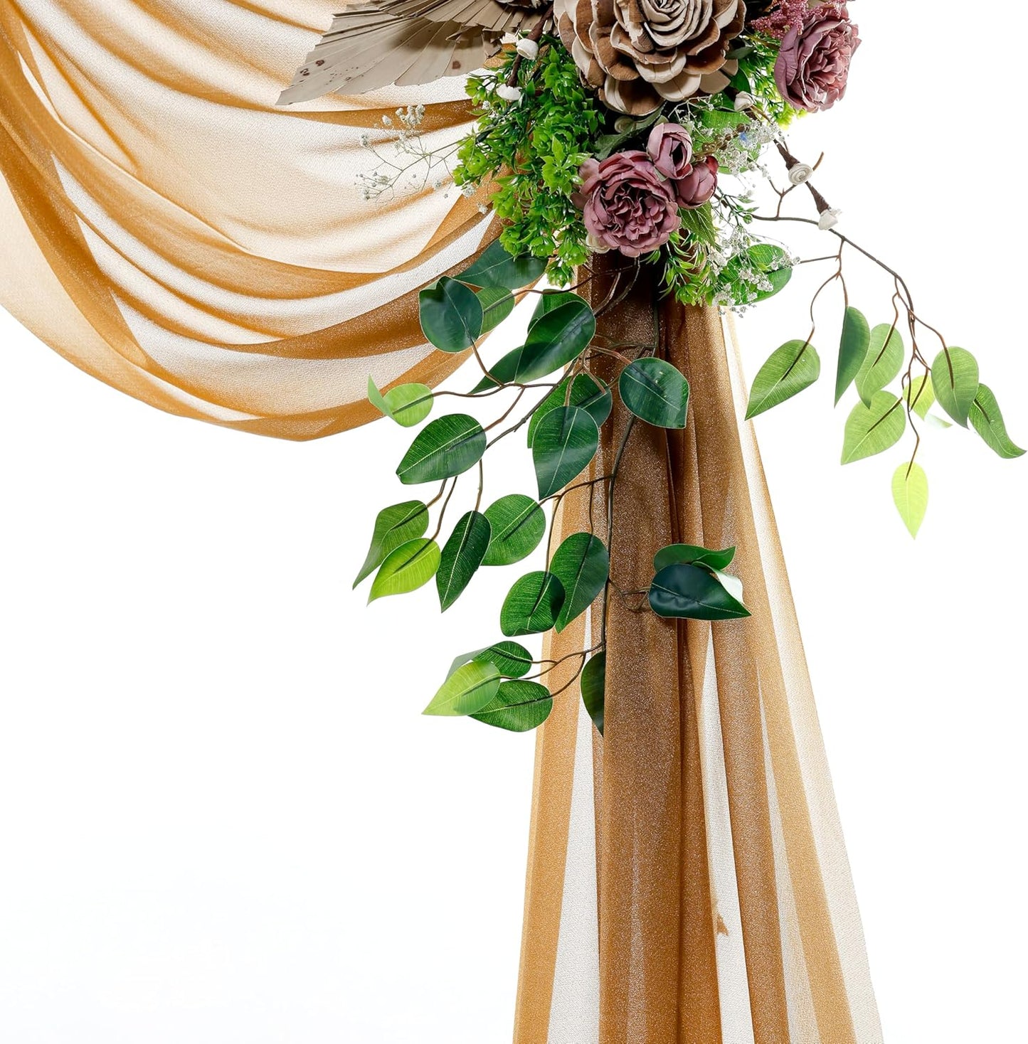 VDS Pack of 2 Panel (30 Inch X 20 Feet) Wedding Arch Draping Fabric Sheer Chiffon Fabric Drapery for Wedding Ceremony Reception Swag Backdrop Canopy Chuppah ARBO Altars Decoration (Mocha)