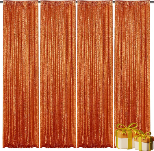 Orange Sequin Backdrop Curtain 4 Pieces 2FTx8FT Glitter Photography Backdrop for Party Wedding Birthday Christmas Decorations