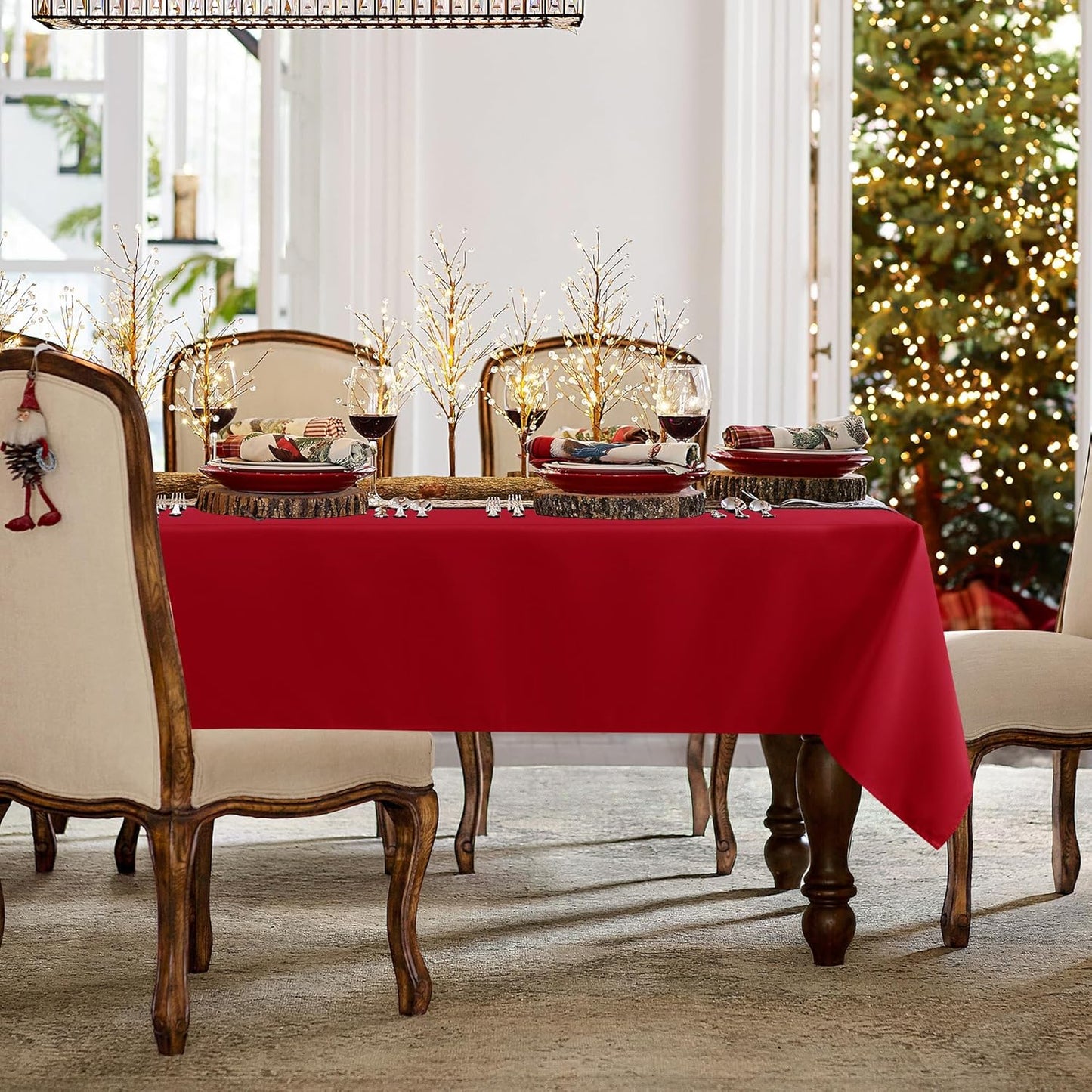 sancua 2 Pack Red Tablecloth 60 x 84 Inch, Rectangle 4 Feet Christmas Table Cloth - Stain and Wrinkle Resistant Washable Polyester Table Cover for Dining Tables, Buffet Parties and Camping