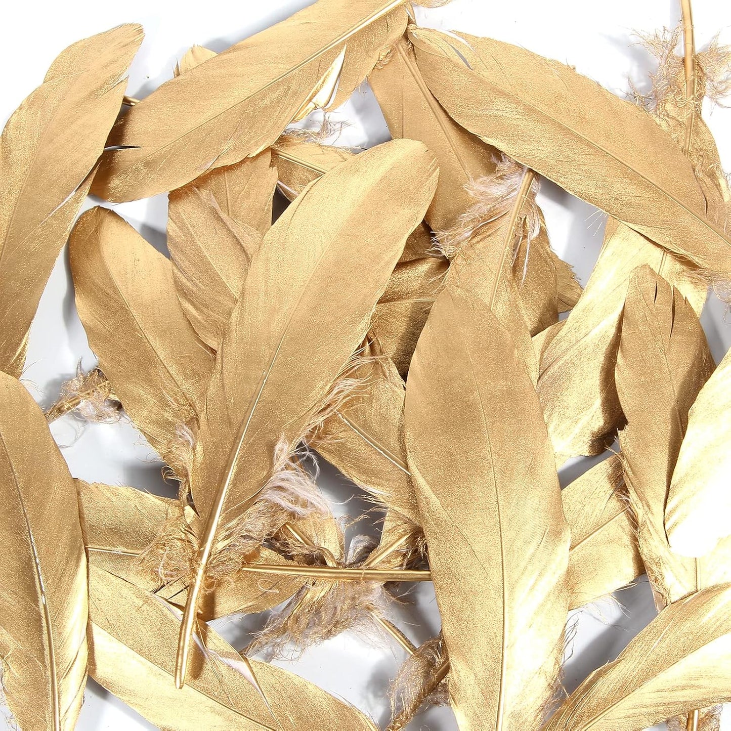 THARAHT 120pcs Gold Goose Feathers Natural Bulk 6-8 inch 15-20cm for Crafts DIY Cosplay Wedding Party Halloween Decoration Goose Nagoire Feathers