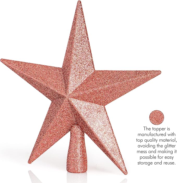 Ornativity Glitter Star Tree Topper - Christmas Decorative Xmas Holiday Bethlehem Star Trees Toppers Ornament Decor (Rose Gold) 8"