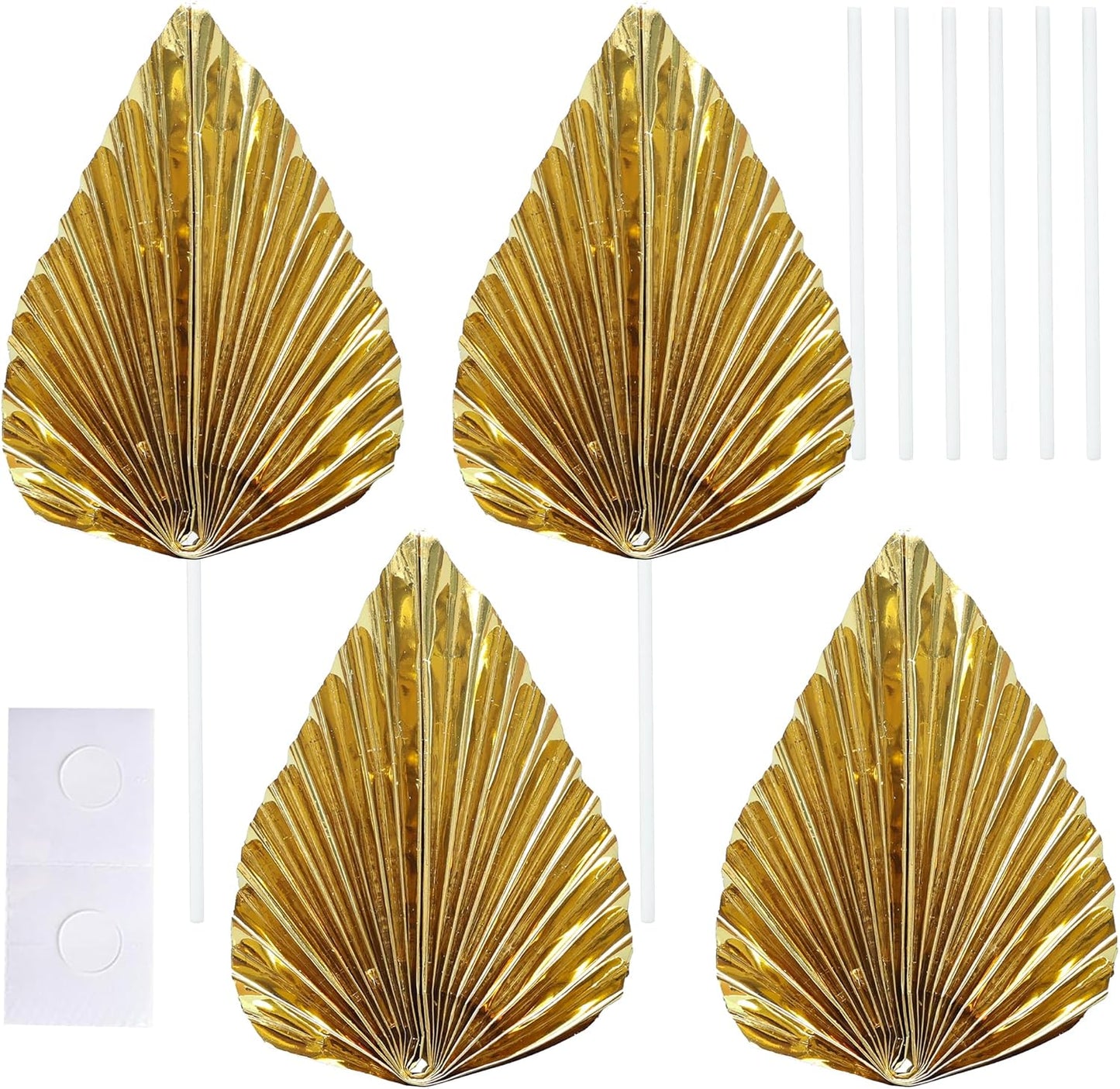 Gyufise 6Pcs Paper Palm Fan Cake Toppers Palm Spear Leaves Fan Cupcake Toppers Cake Insert Decorations Craft DIY Cake Bakeware Decoration for Birthday Party Wedding Party Decor Supplies Light Gold