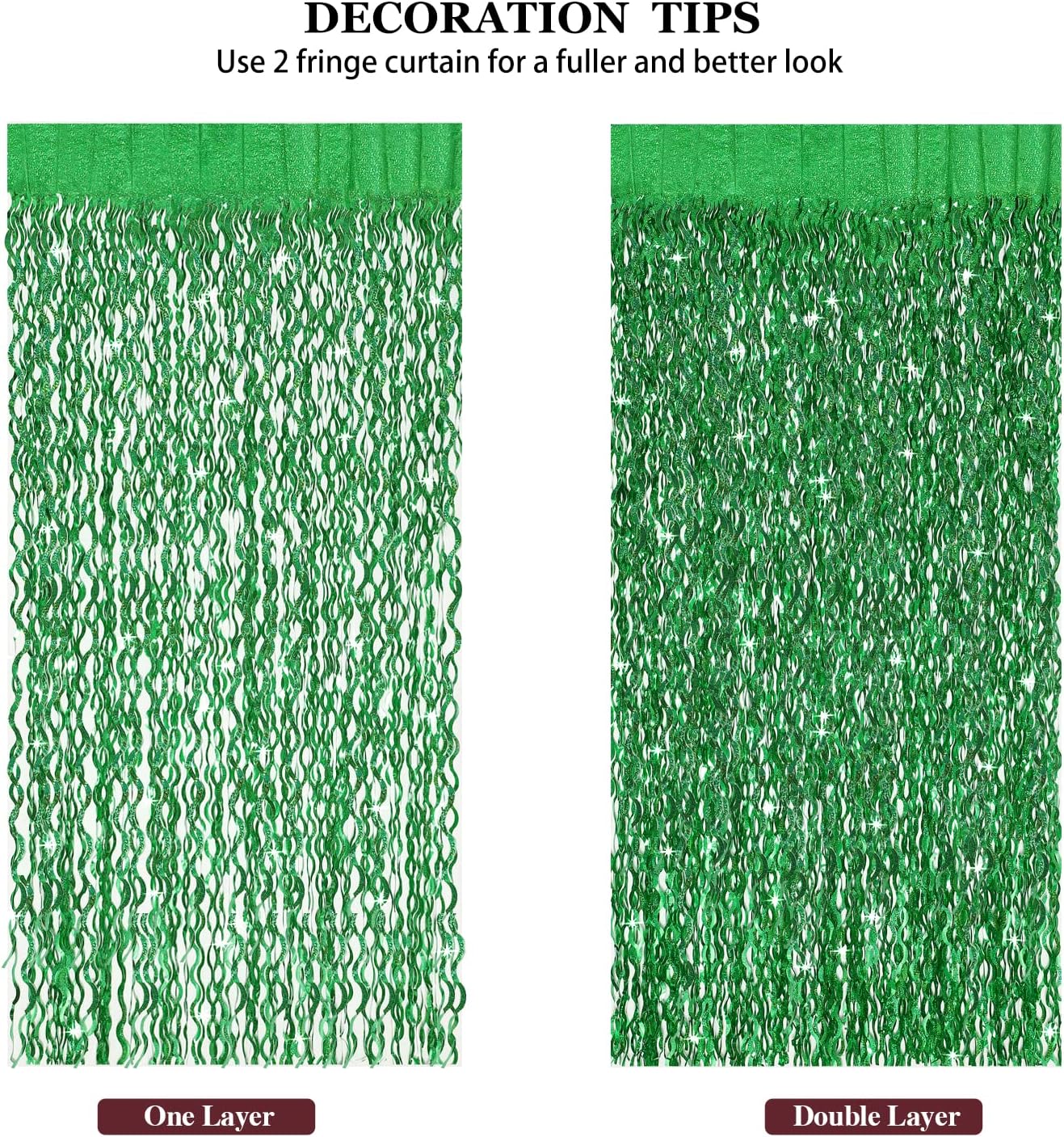 Green Foil Backdrop Curtain - CYLMFC 3 Pack 3.3 ft x 6.6 ft Birthday Streamers Party Curtains Decorations Backdrop Xmas Graduation Decor