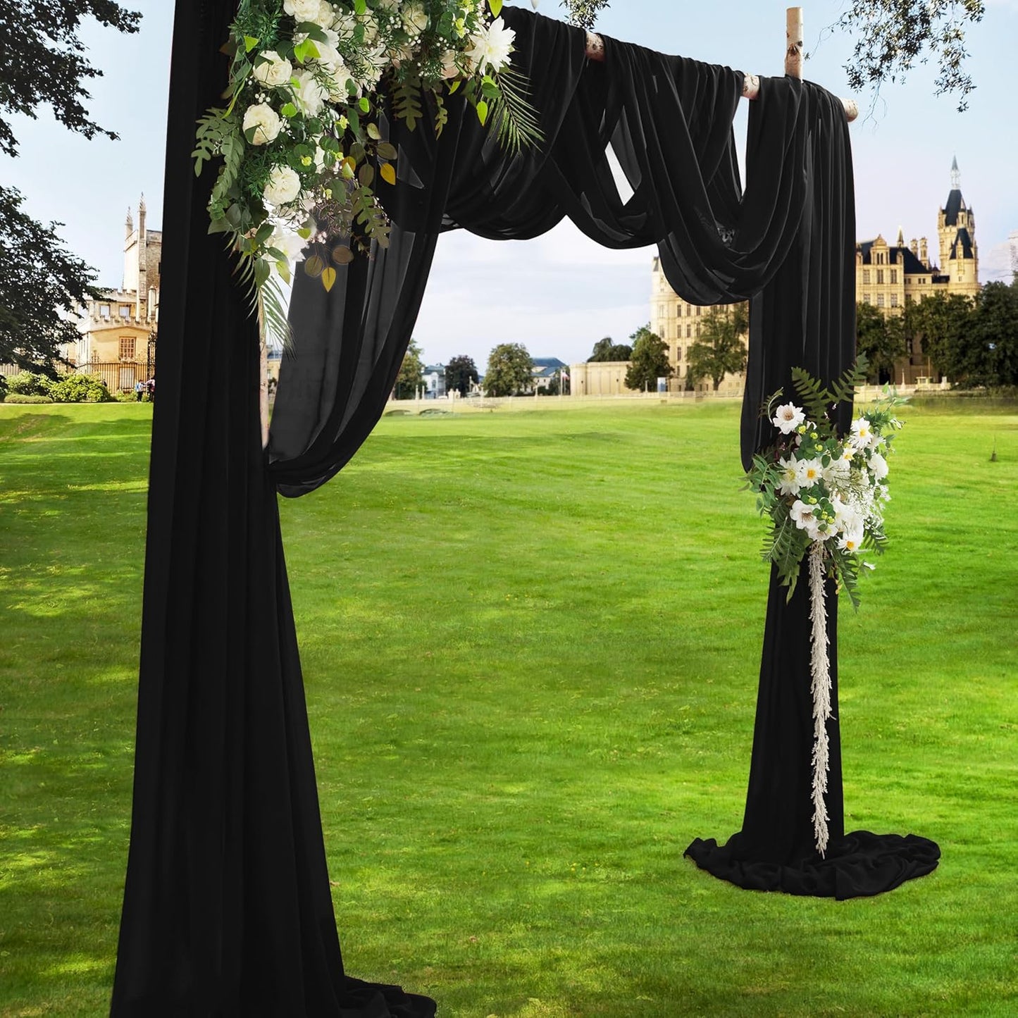 VACVELT Wedding Arch Draping Fabric - Black Chiffon, 1 Panel Sheer Drapes, 30 Inch x 20ft Chiffon Backdrop Curtain, Outdoor Sheer Drapery for Ceremony Party Ceiling