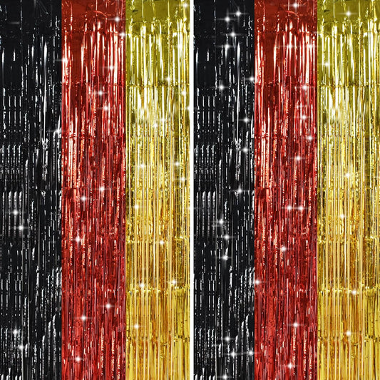TONIFUL Black Red Gold Door Streamers,Black Red and Gold Photo Booth Backdrop Metallic Streamers Foil Fringe Curtain for Mouse Themed Birthday,New Year,Graduation,Baby Shower Party Decoration