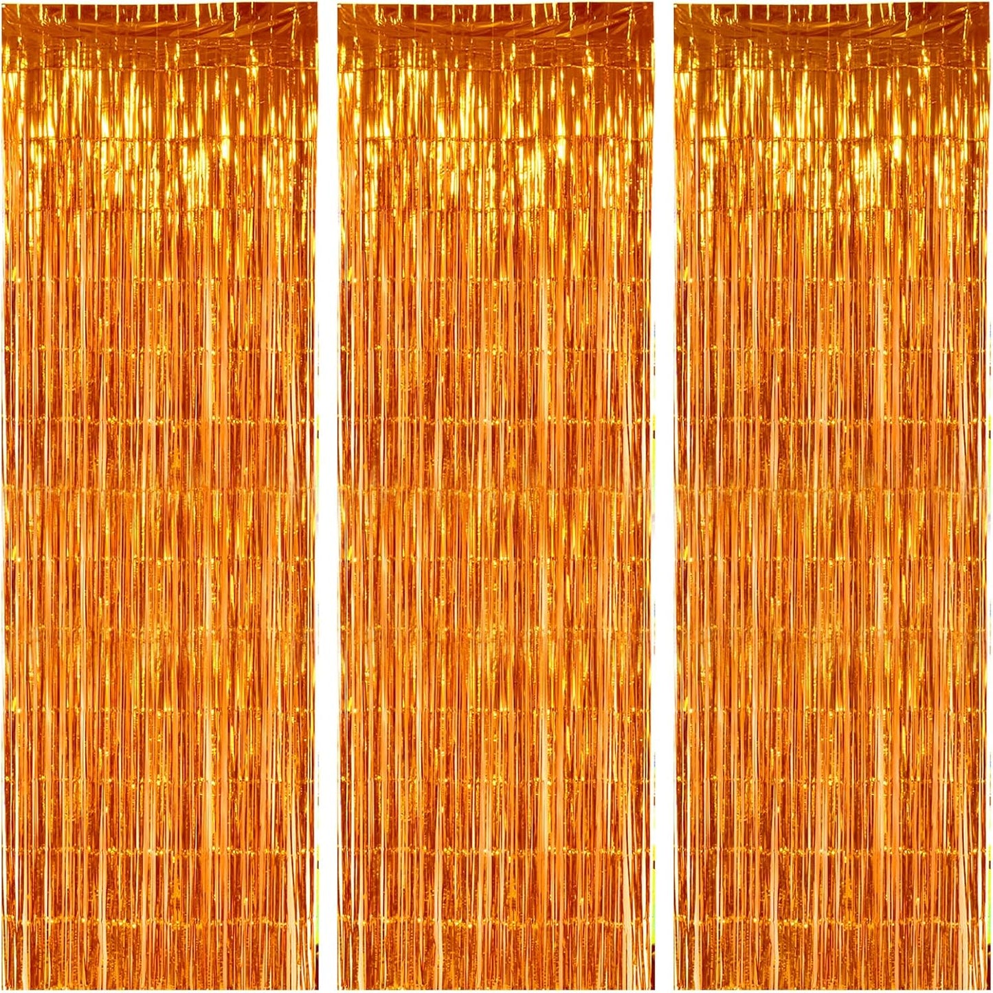 TONIFUL 3Pcs Orange Door Streamers,Photo Booth Backdrop Metallic Streamers Foil Fringe Curtains for Halloween Thanksgiving New Year Bachelorette Birthday Party Streamers Decor(9.9ft x 6.6ft)