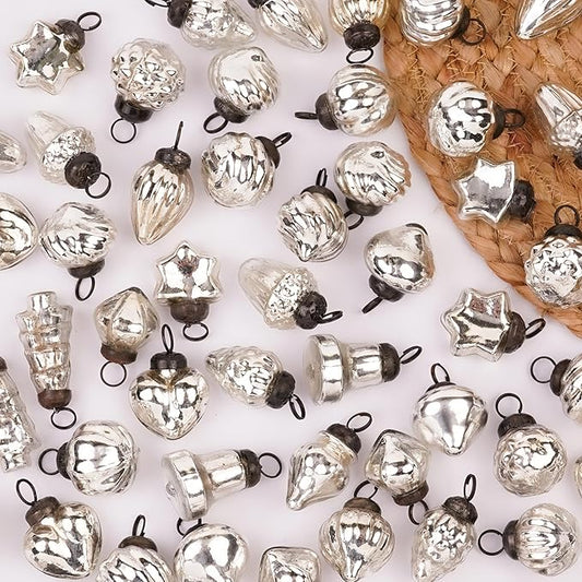 IndianShelf 300 Pieces Silver Glass Vintage Christmas Ornaments Mini Bulk Decorative Ornaments for Halloween, Christmas Tree, New Year, Valentine Day, Holidays, Event and Wedding (25 * 12 Boxes)
