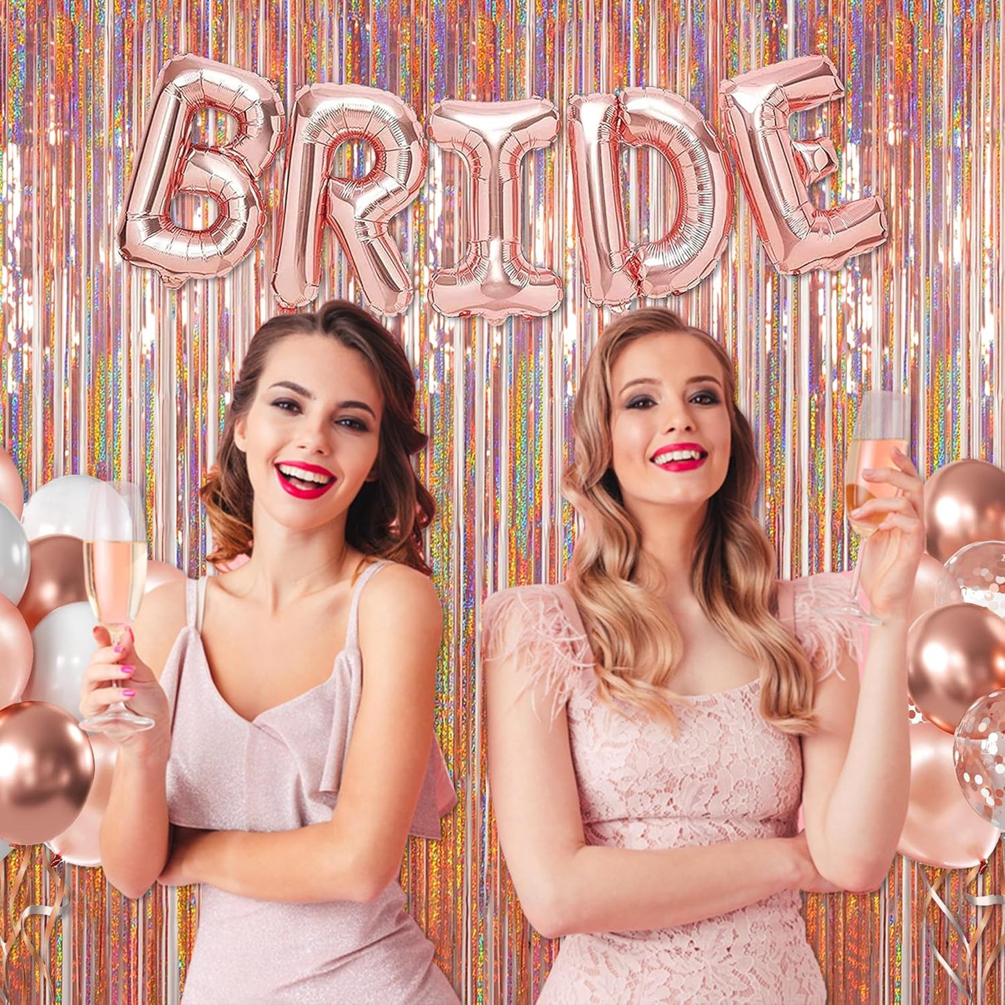 Foil Fringe Curtains Party Decorations - Melsan 3 Pack 3.2 x 8.2 ft Tinsel Curtain Party Photo Backdrop for Birthday Party Baby Shower Rose Gold