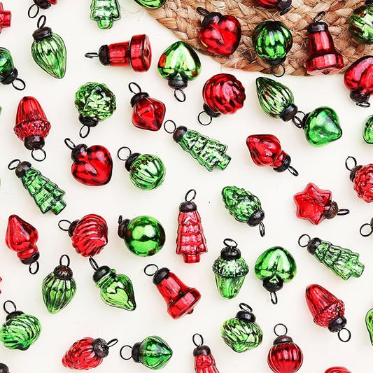 IndianShelf 300 Pieces Red & Green Glass Vintage Christmas Ornaments Mini Bulk Decorative Ornaments for Halloween, Christmas Tree, New Year, Valentine Day, Holidays, Event and Wedding (25 * 12 Boxes)