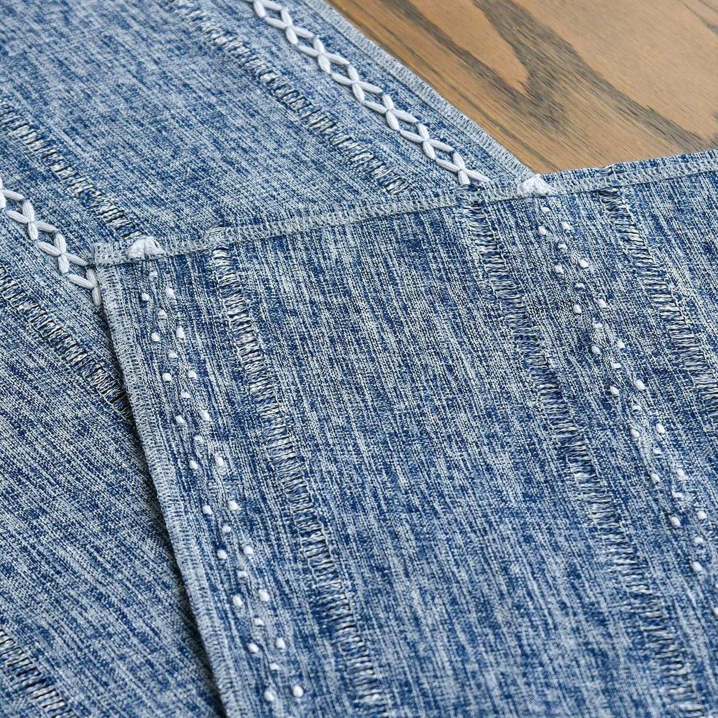 Artoid Mode Blue Rustic Cotton Linen Table Runner, Seasonal Embroidered Hollow Kitchen Dining Table Decoration for Home Party Decor 13x36 Inch