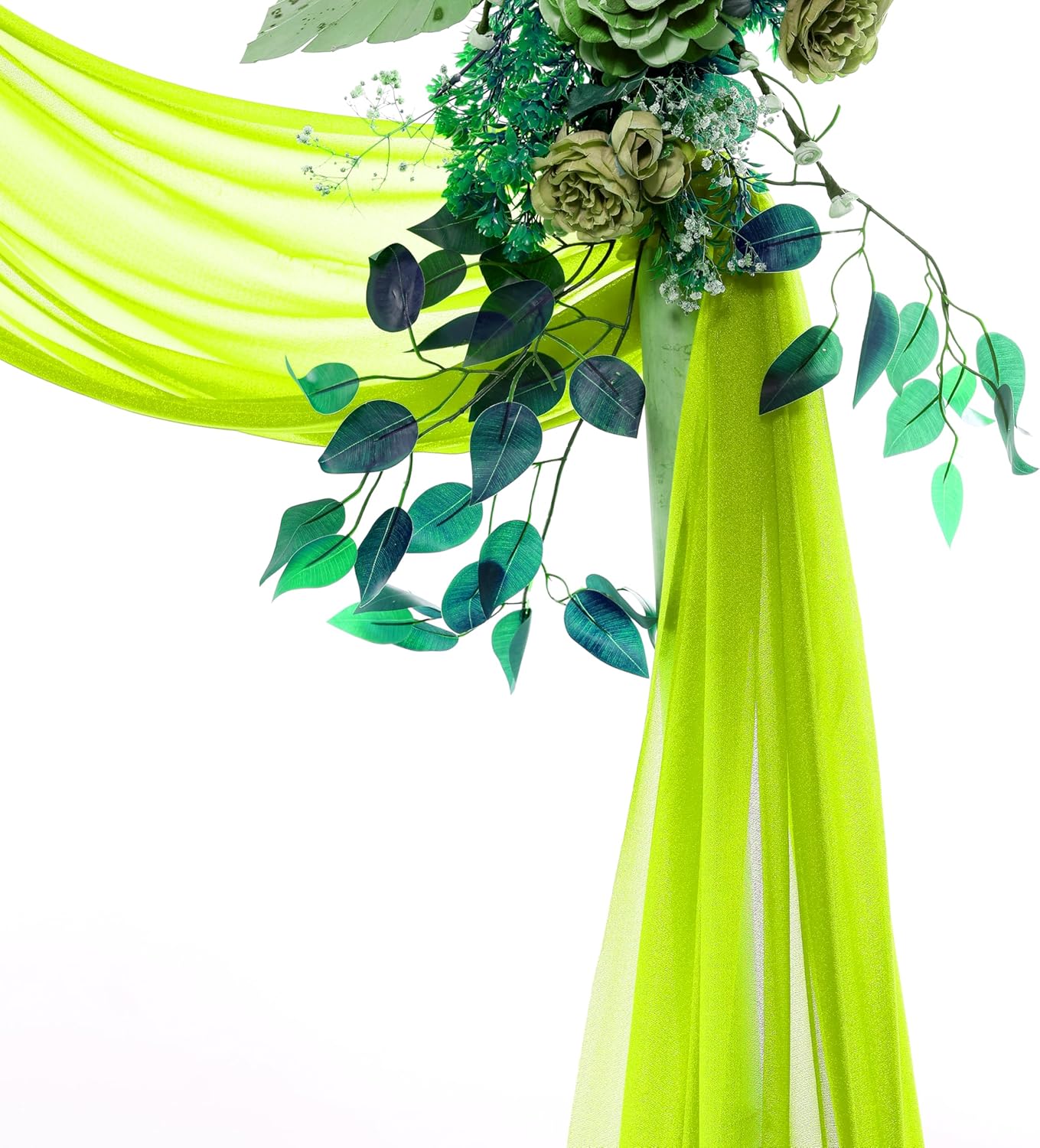 VDS Pack of 1 Panel (30 Inch X 100 Feet) Wedding Arch Draping Fabric Sheer Chiffon Fabric Drapery for Wedding Ceremony Reception Swag Backdrop Canopy Chuppah ARBO Altars Decoration (Parrot Green)