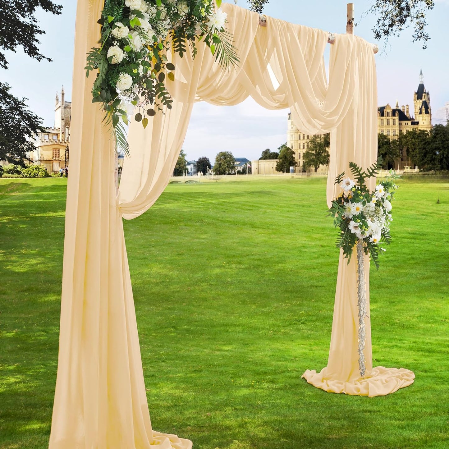 VACVELT Wedding Arch Draping Fabric Champagne Chiffon, 1 Panel Sheer Drapes 30 Inch x 20ft Chiffon Backdrop Curtain Decor, Outdoor Sheer Drapery for Ceremony Party Ceiling
