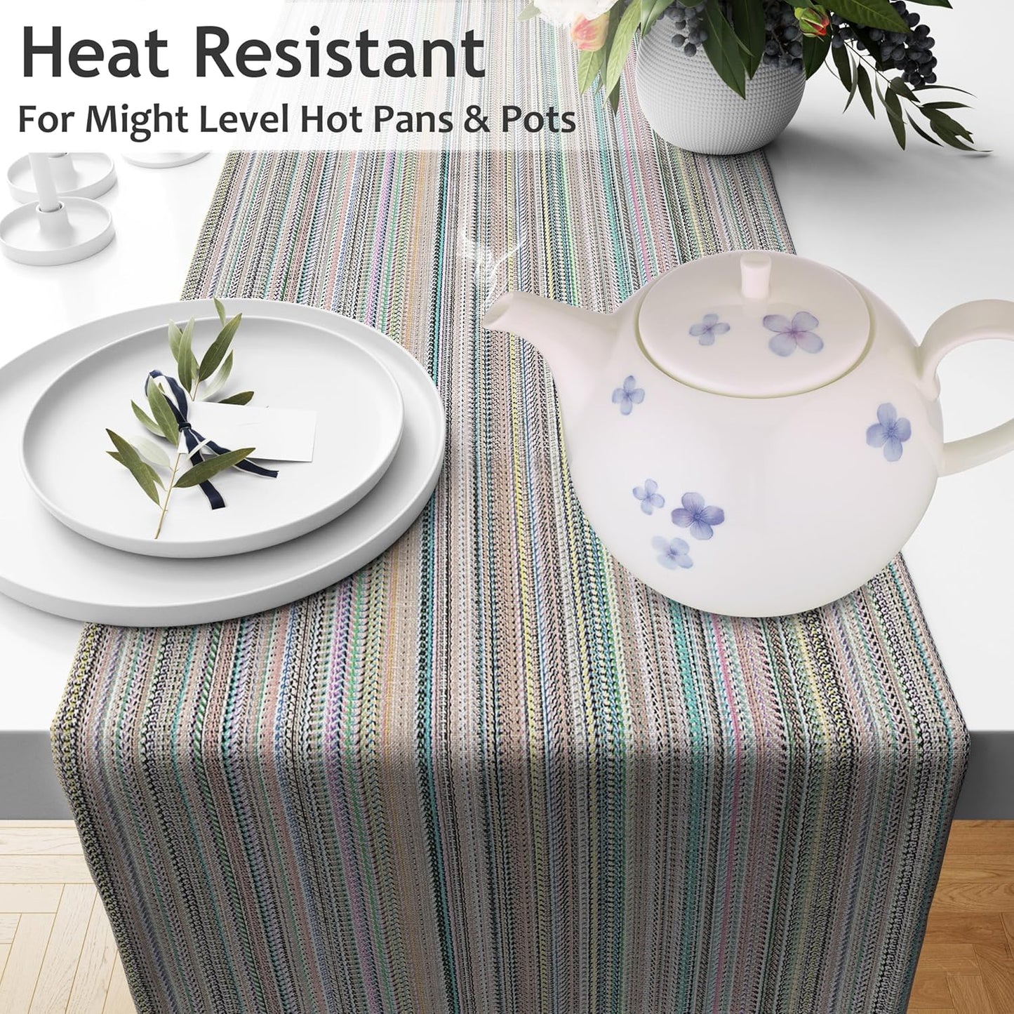 Ruvanti 100% Cotton Table Runner 108 Inches Long, Non-Slip, Stain Resistant, Washable & Reusable Table Runners Perfect for Wedding, Parties, Christmas, Holiday, in-Door use - Color More