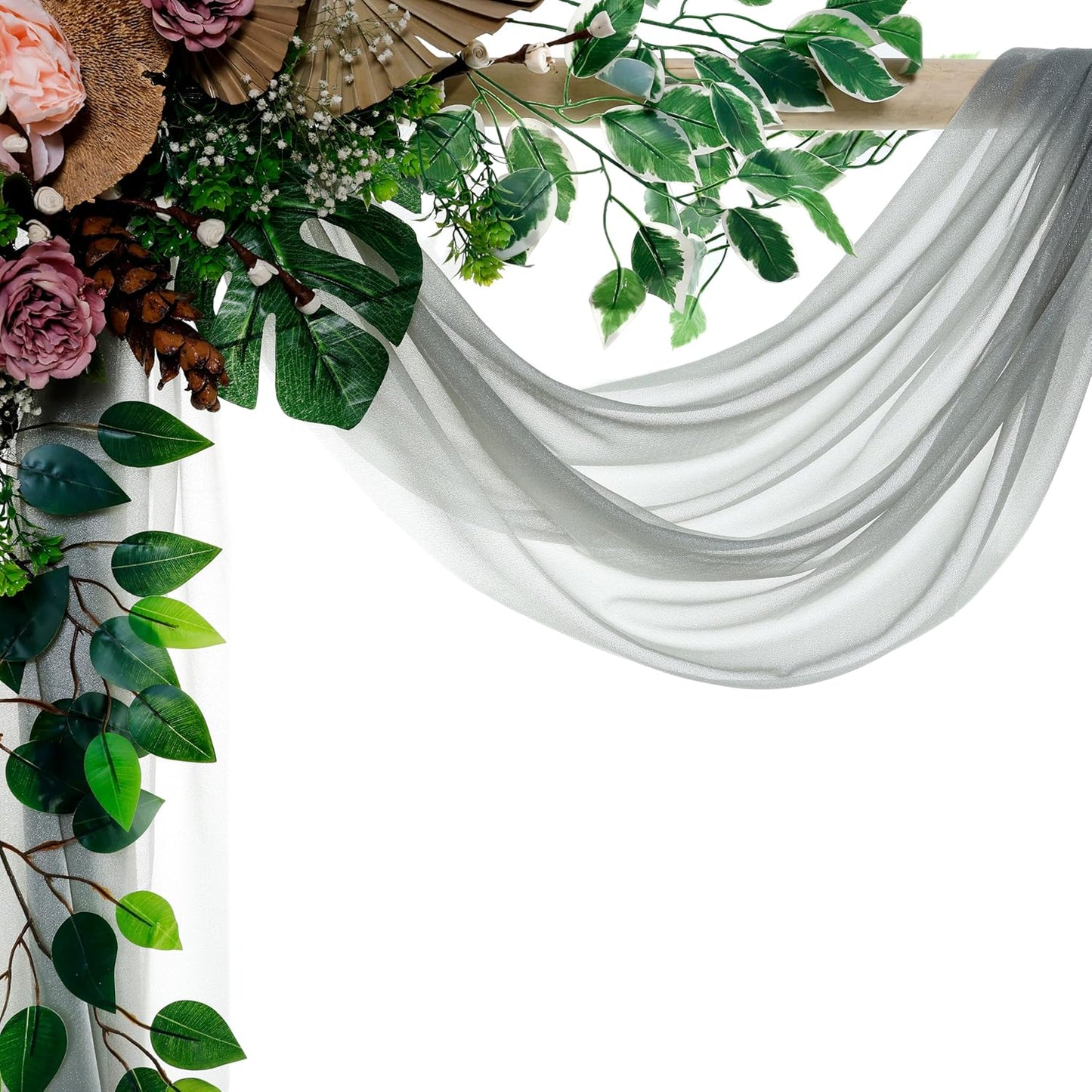 VDS Pack of 2 Panel (30 Inch X 50 Feet) Wedding Arch Draping Fabric Sheer Chiffon Fabric Drapery for Wedding Ceremony Reception Swag Backdrop Canopy Chuppah ARBO Altars Decoration (Grey)