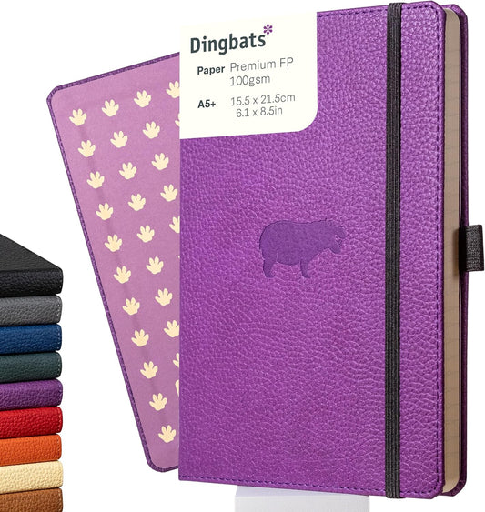 Dingbats* Wildlife Grid Writing Journal Notebook A5 - Vegan Leather Hardcover - Ideal for Work, Travel - Pocket, Elastic Closure, & Bookmark