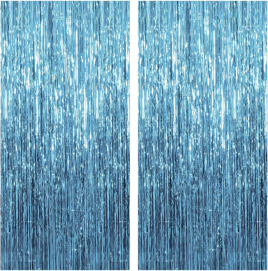 2 Pack Blue Streamers Party Decorations Fringe Backdrop Ocean Themed Decorations Foil Curtain Backdrop Blue Birthday Ocean Party Decor Supplies