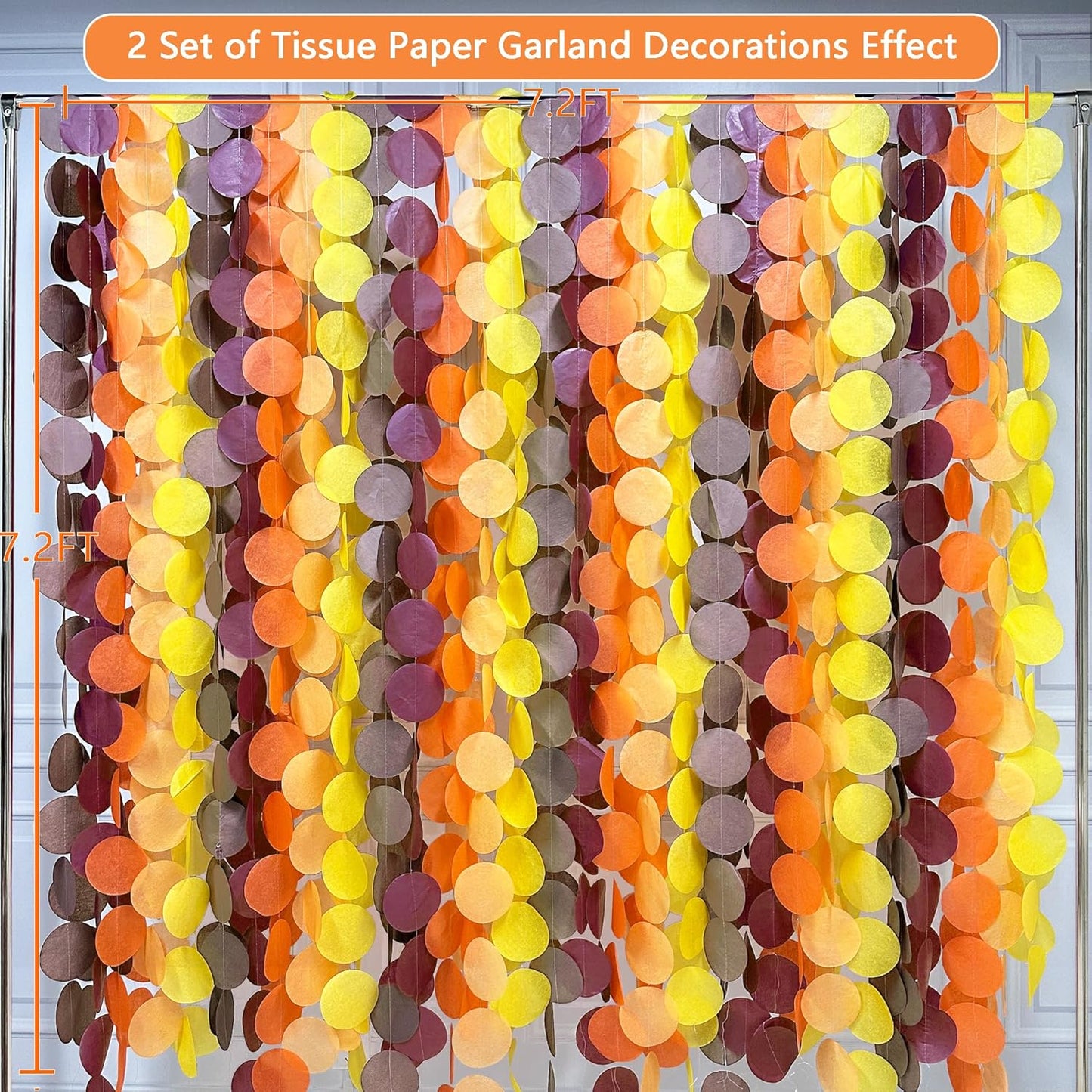 192Ft Fall Party Decorations Big Circle Dots Backdrop Garland Yellow Orange Burgundy Brown Tissue Paper Polka Dot Hanging Streamers for Birthday Wedding Fall Autumn Thanksgiving Harvest Party Supplies