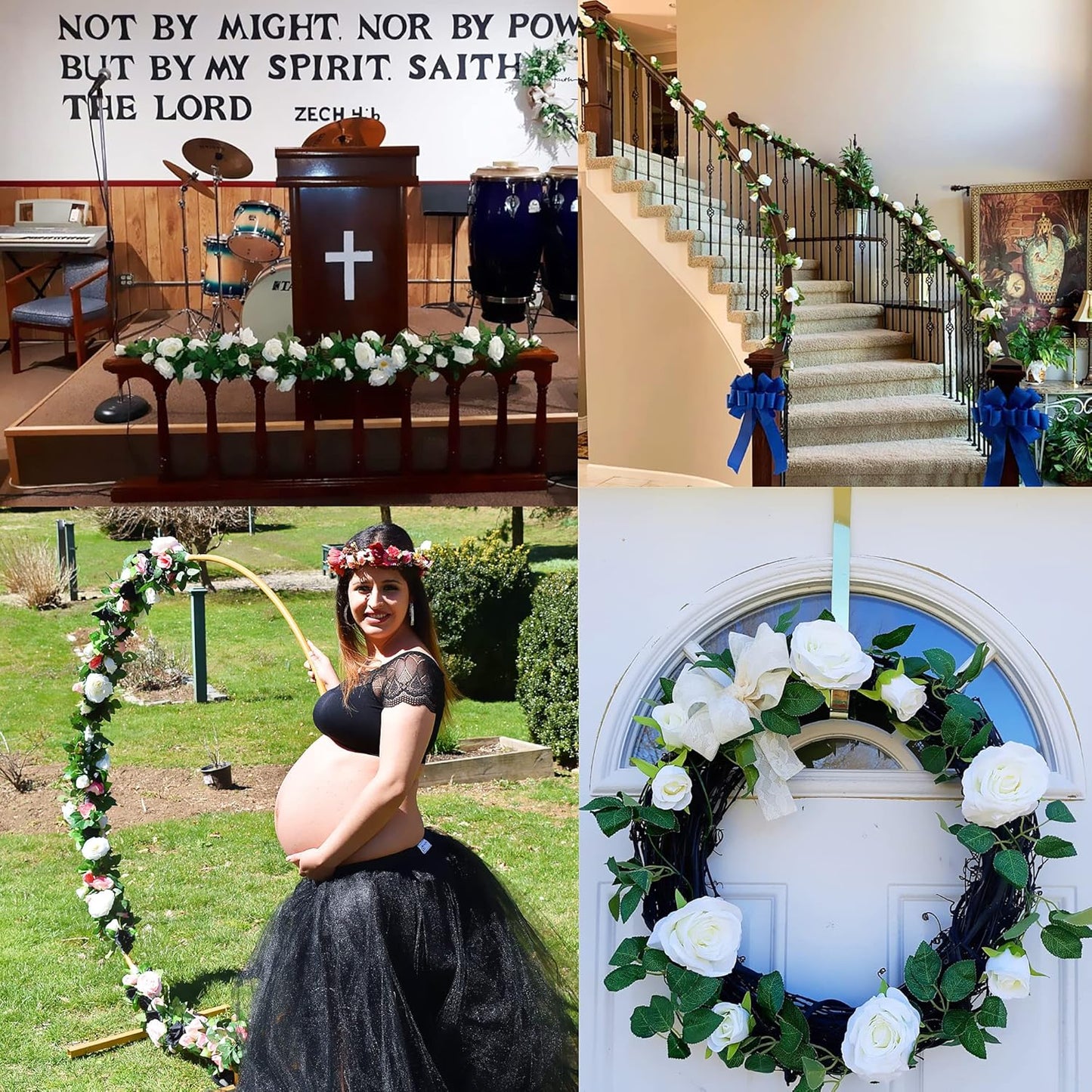 UKELER 2 Pack 14FT Artificial Rose Vines White Flower Garland Artificial Rose Flowers with Green Leaves Floral Plant for Wedding Arch Party Garden Craft Home Decor