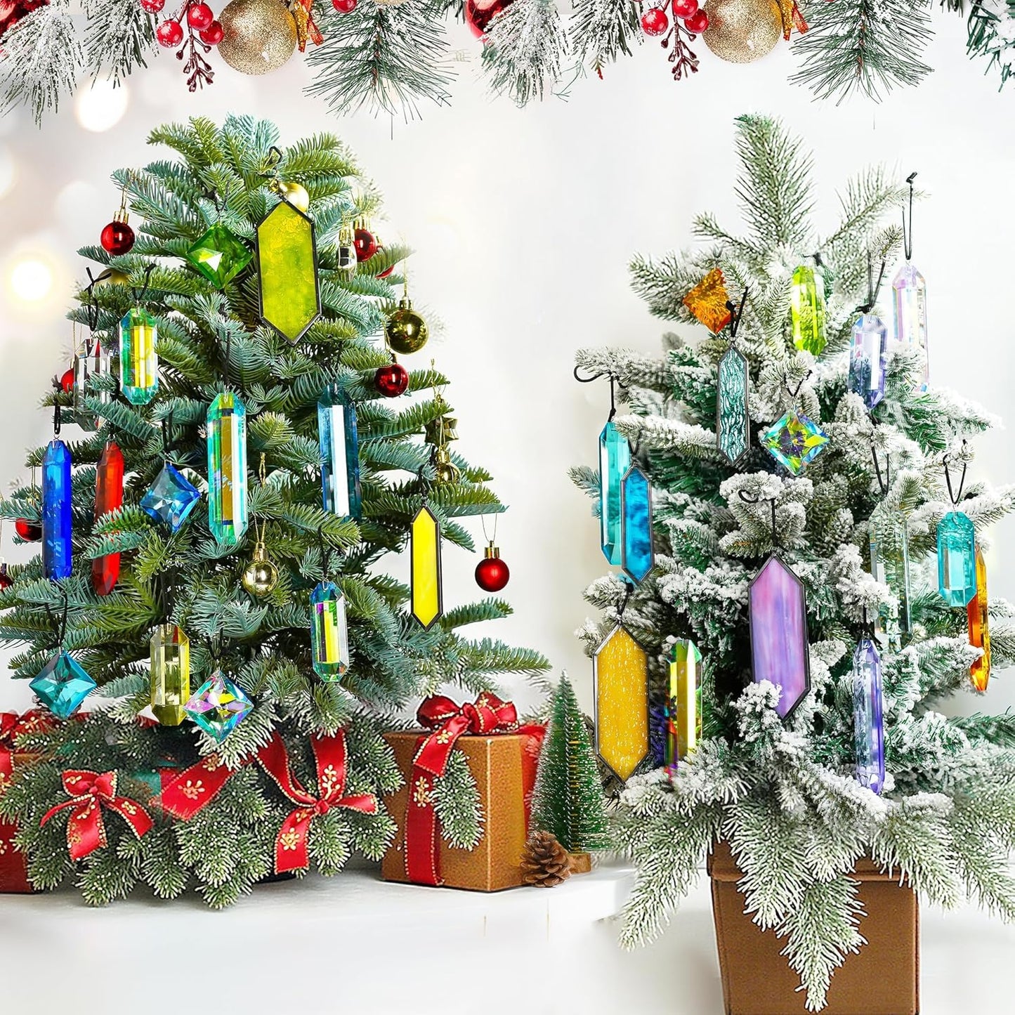 HDCRYSTALGIFTS 7pcs Crystal Sun Catchers for Windows Hanging - Stained Glass Suncatchers for Indoor Garden Christmas Tree Decorations (Fairy Tale Forest Design)